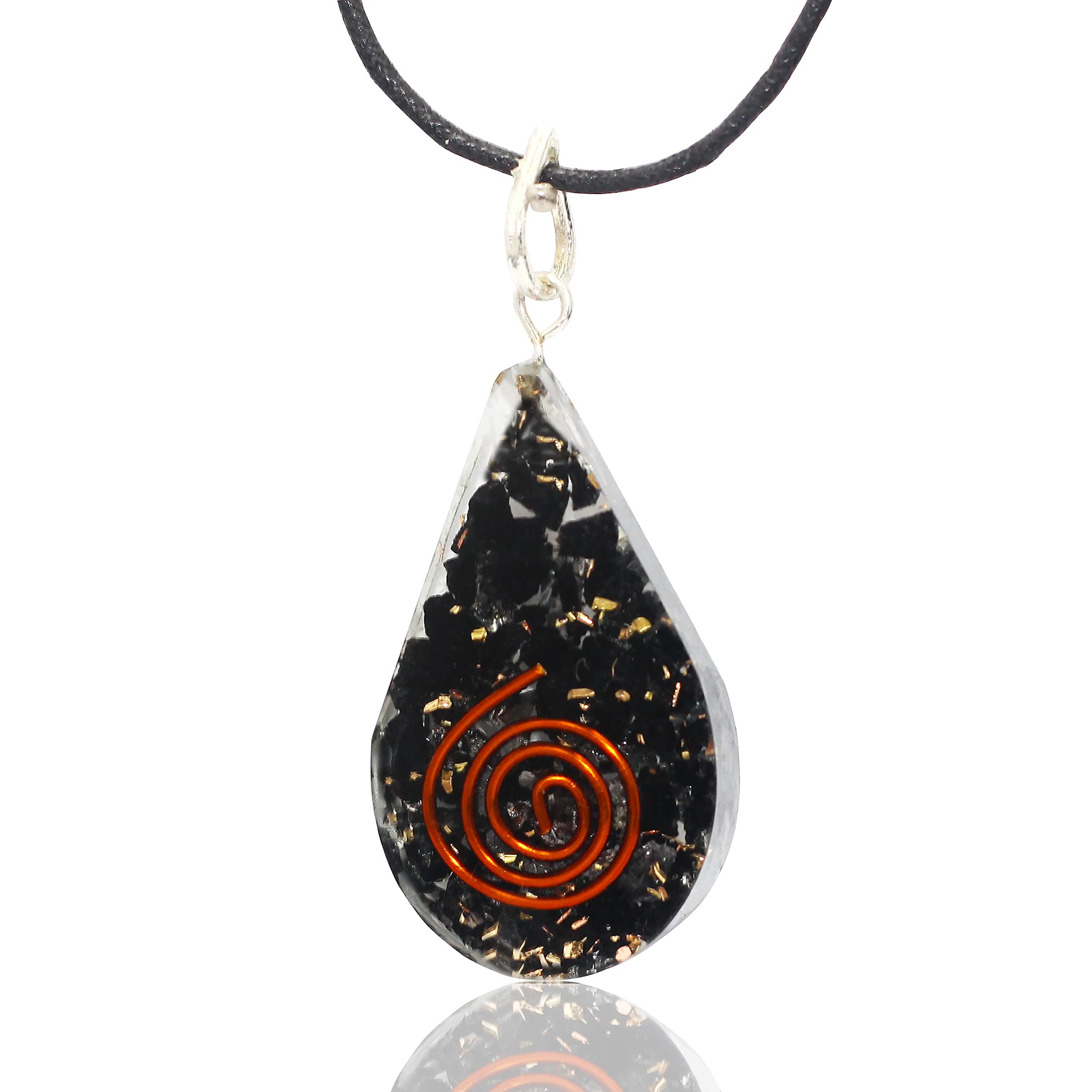 Pura Esprit Orgone Pendant Black Tourmaline Healing Crystals - Chakra Stones Orgone Energy Generator Orgonite Pendant Necklace for - E-Energy Protection Vivid Dream Procrastination Chakra Healing