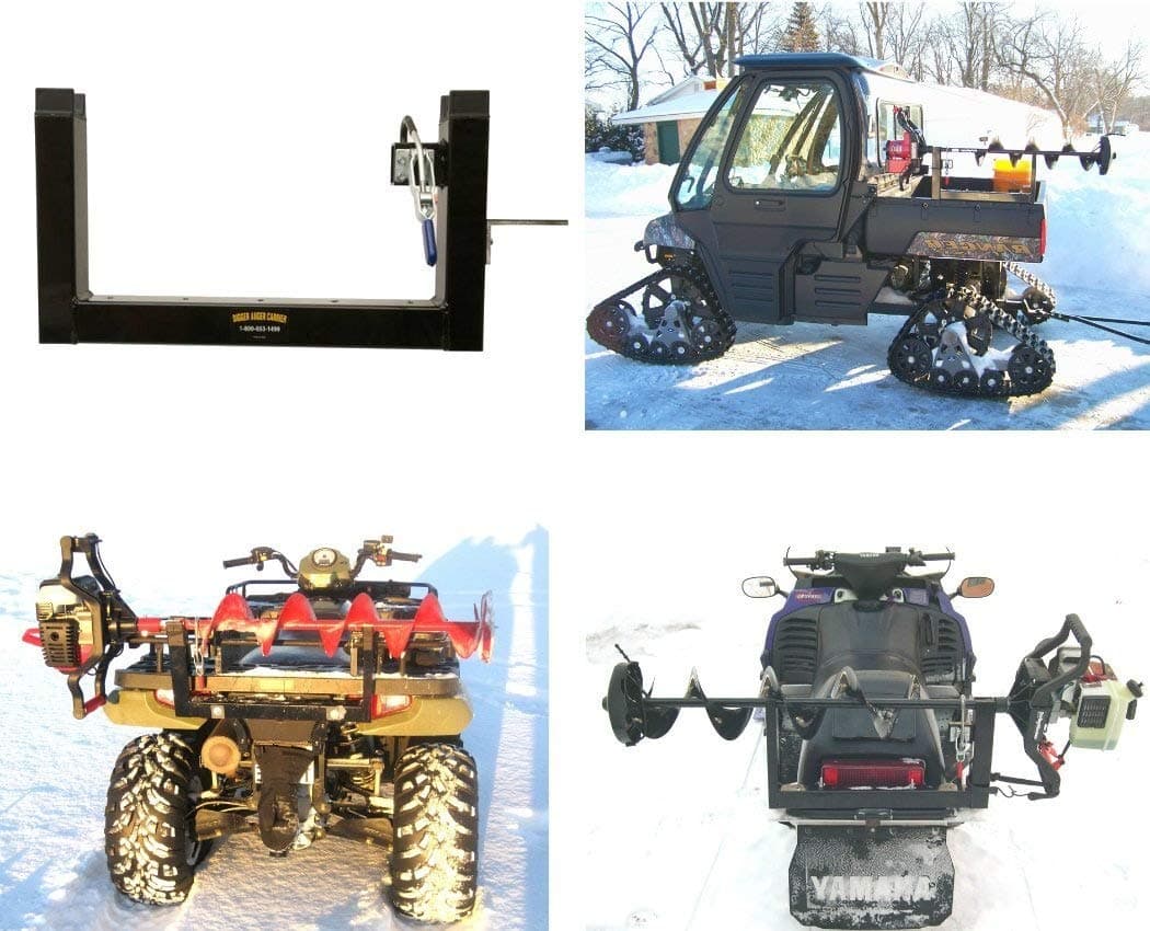 Digger Ice Auger Mount for ATV, Snowmobile, UTV, Fits Metal Rack, Bumper & Polaris Composite Rack