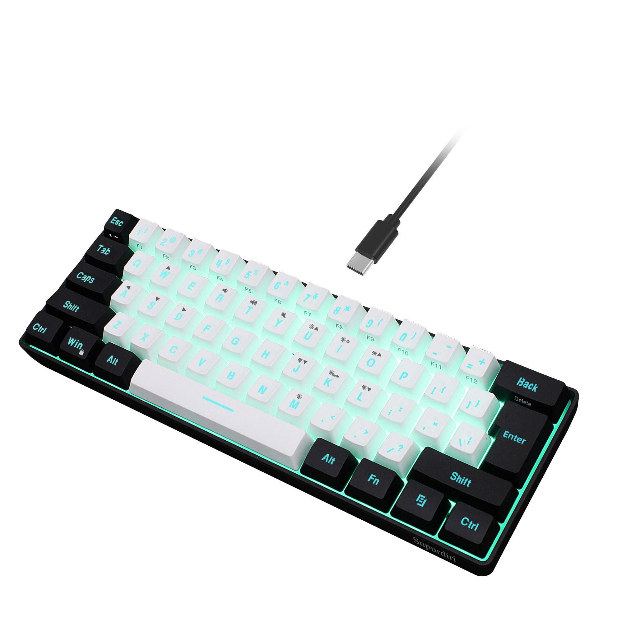60% Wired Gaming Keyboard, RGB Backlit Ultra-Compact Mini, Waterproof 61 Keys for PC/Mac Gamer, Typist, Travel, Easy to Carry on Business Trip (Black-White)