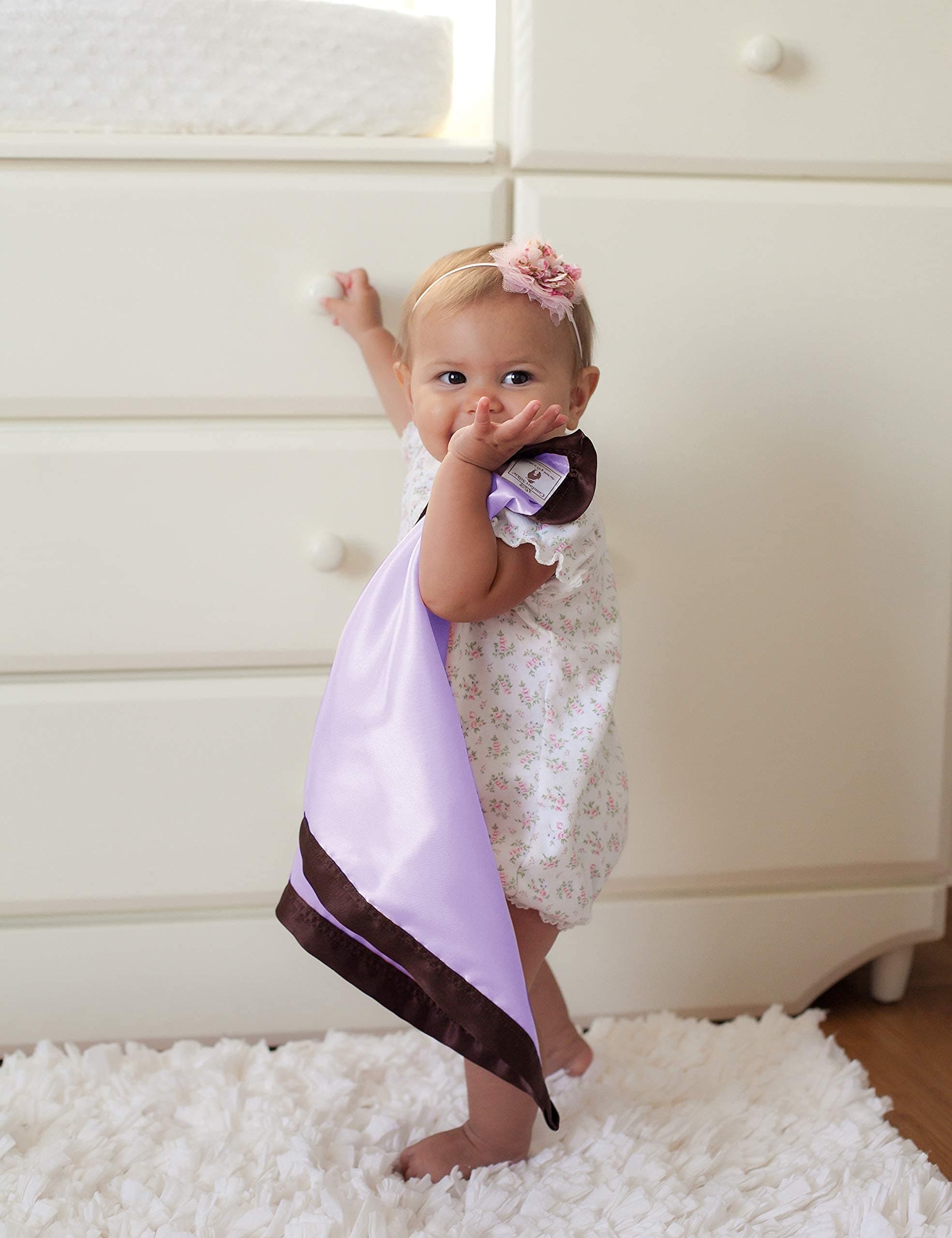 Lilac Chocolate Brown Comfort Silkie Original Security Blanket. Soft Flannel & Silkie Satin.
