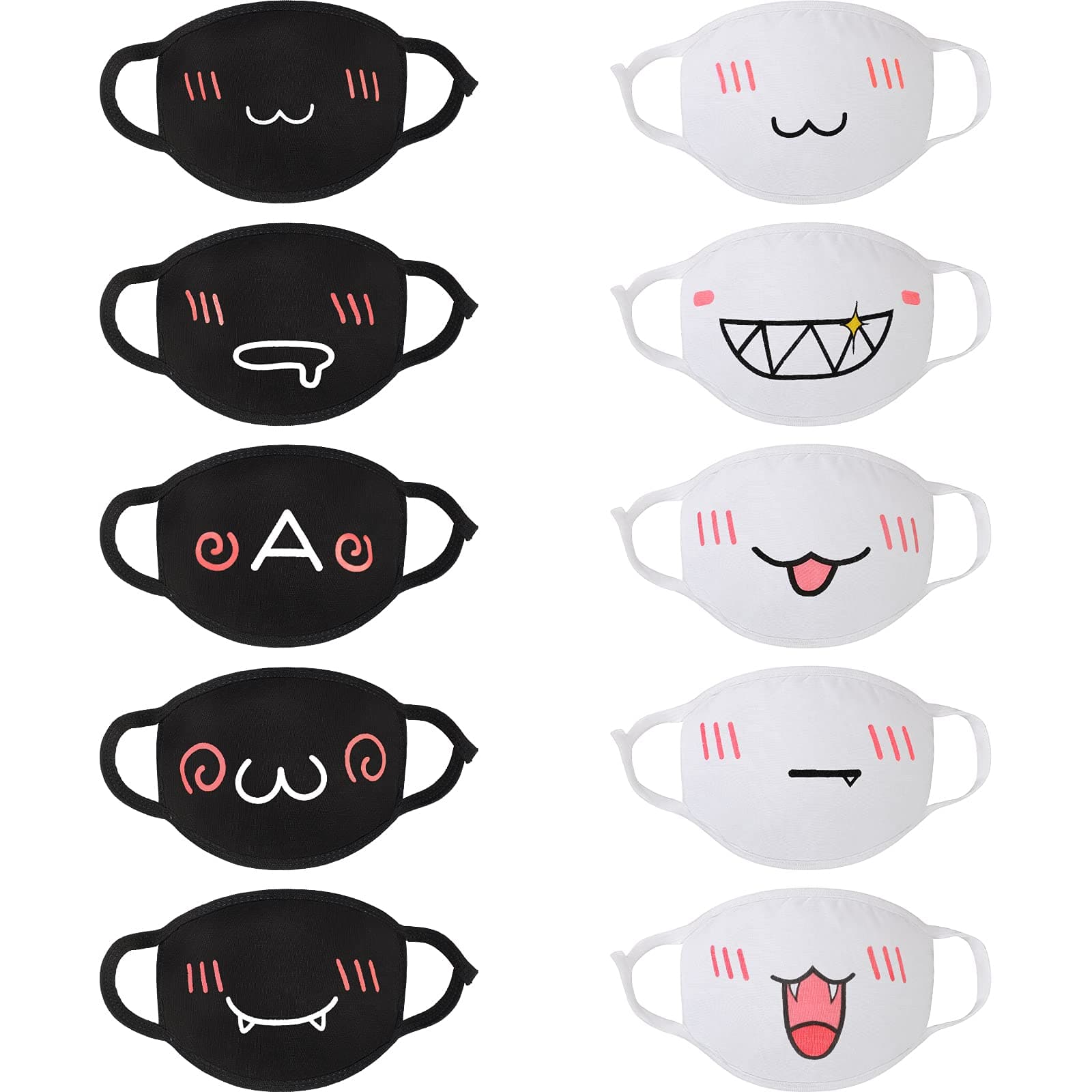 Zhanmai 10 Pieces Kawaii Mask Anime Face Mouth Mask Cute Mouth Covering Reusable Washable Mouth Mask for Women Girls Kids