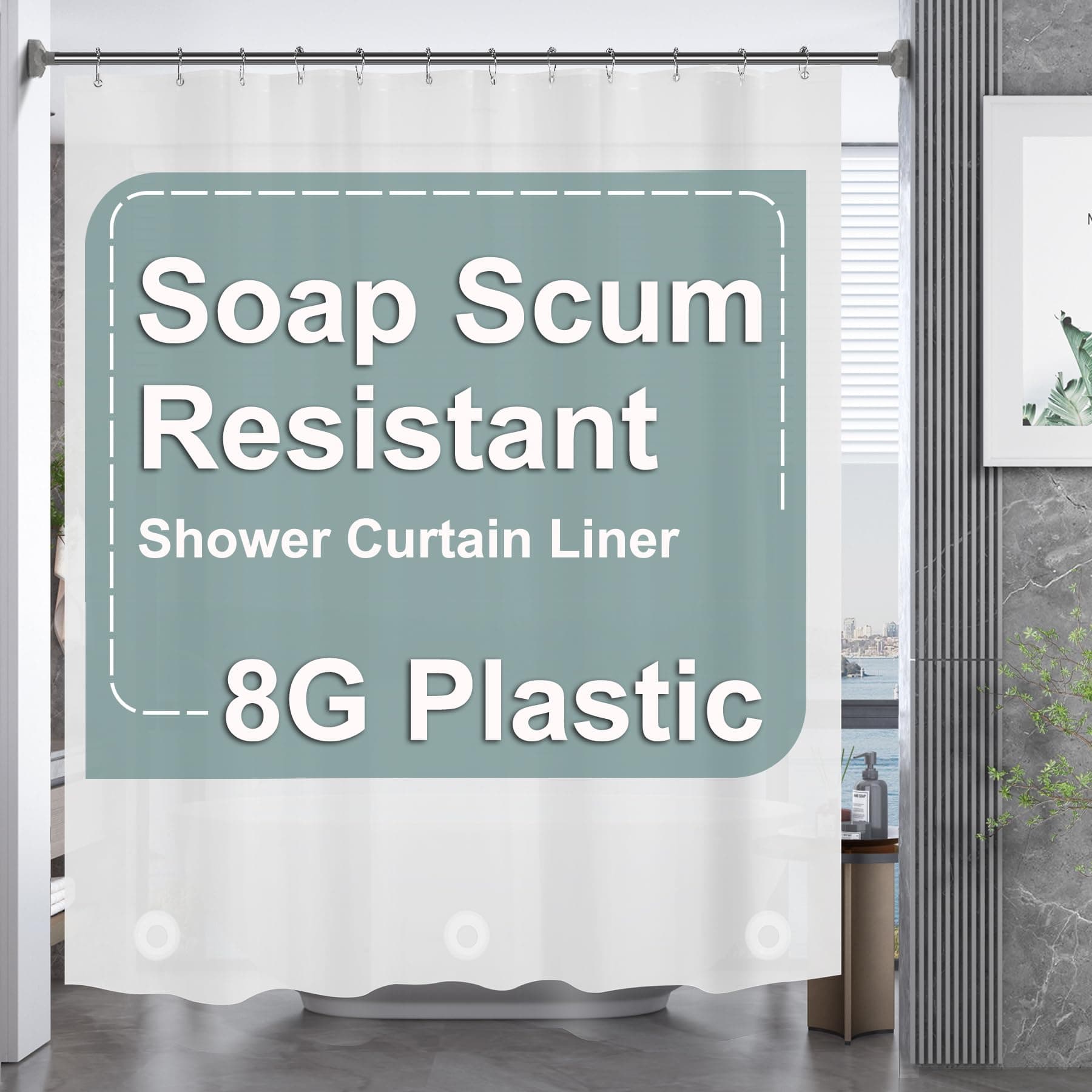 AmazerBath Extra Long, 8G Heavy Duty Plastic, 96 Length, Weighted Tall 72 x 96 Frosted, Bathroom Shower Curtain Liners with 3 WeightsOEKO-TEX STANDARD 100