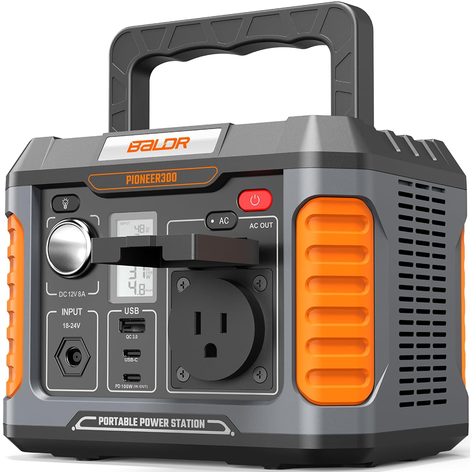 BALDR Portable Power Station 300W 231Wh Power Bank with 100W Two-Way Fast Charging 2Hr to 80% 120V Pure Sine Wave AC Outlet Solar-Ready for Camping and Emergencies. (Solar Panel Optional)