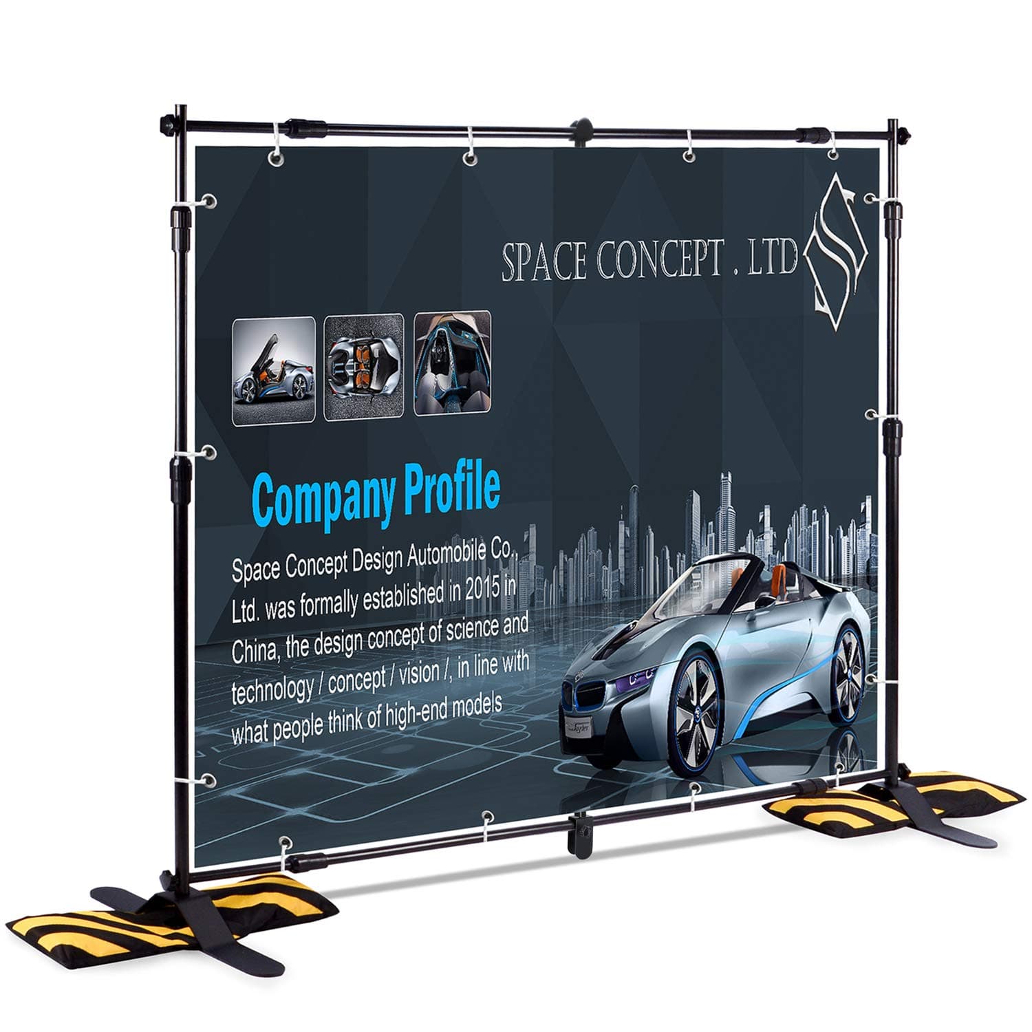 T-Sign 8'x8' Professional Backdrop Banner Stand Large Tube Heavy Duty Telescopic Step and Repeat for Photo Booth Background and Trade Show with Carrying Case and Sand Bags for Free