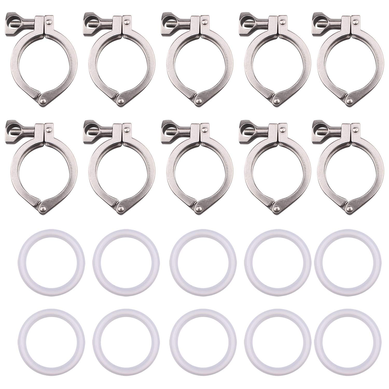 DERNORD Tri-clamp Stainless Steel 304 Single Pin Heavy Duty Tri Clamp with Wing Nut for Ferrule TC with 1 pc Silicone Gasket (2" Tri-clamp+Silicone Gasket) (2 Inch Tri clamp Size: 10 Pack)