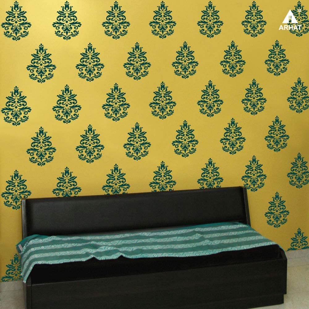 Arhat Stencils Glossy PVC Damask ASR-E59 Wall Stencils Pack of 1 Pcs (Size:-10" W X 12" L Inches) Resuable and Eco-Friendly