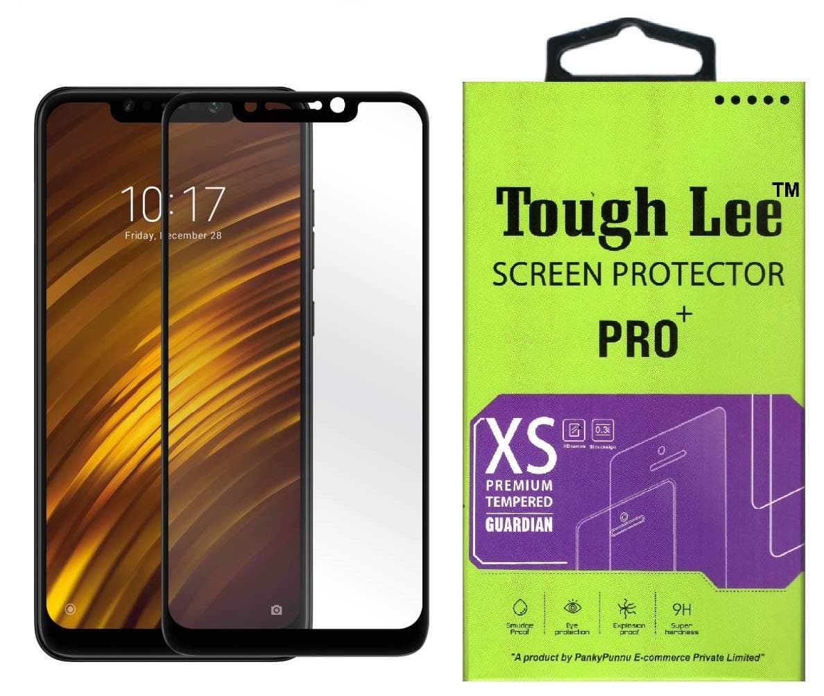 ToughLee® Full Glue Edge to Edge 6D Tempered Glass Screen Guard Gorilla Protector for Mi Poco F1 (Black)
