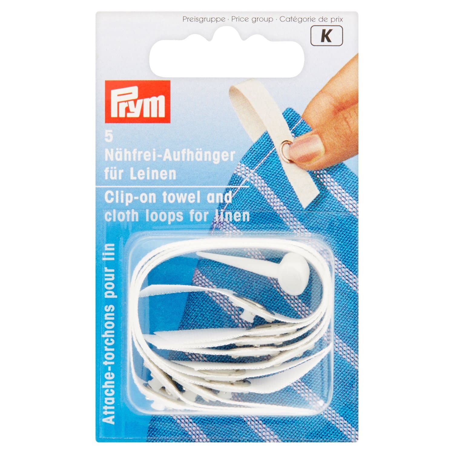 PRYM 401206 Clip-on towel and cloth loops / Towel clips suitable for linen; white, 5 pieces