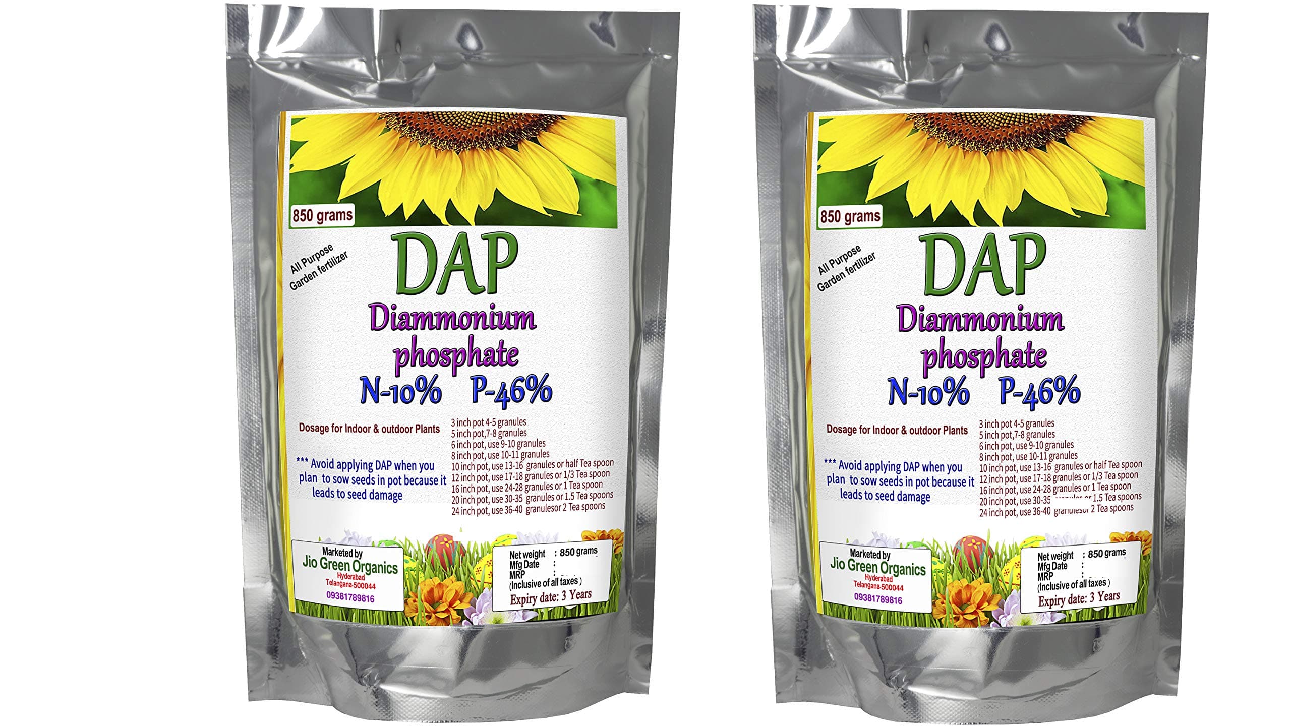 Jio Green garden Store All Purpose Di-Ammonium Phosphate DAP Fertilizer for Home Plants, Lawn, Vegetable, Fruit, and Gardens (850 + 850 g)