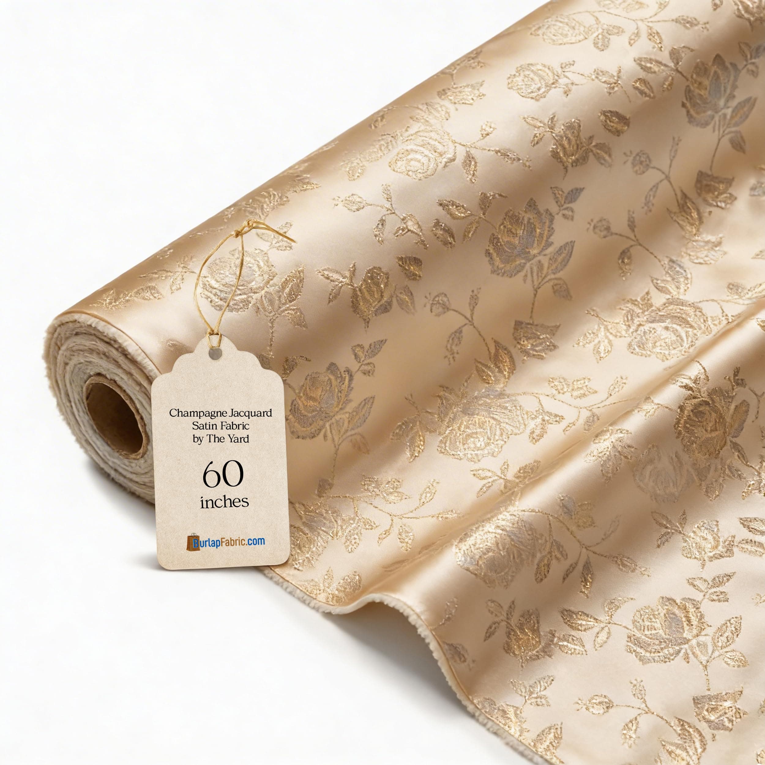 Champagne Satin Brocade Jacquard Fabric by The Yard – Woven Floral Fabric, Luxurious Sheen, Lightweight and Crisp Drape – Ideal for Dresses, Lingerie & Satin Tablecloths – 58” Wide, Sold by The Yard
