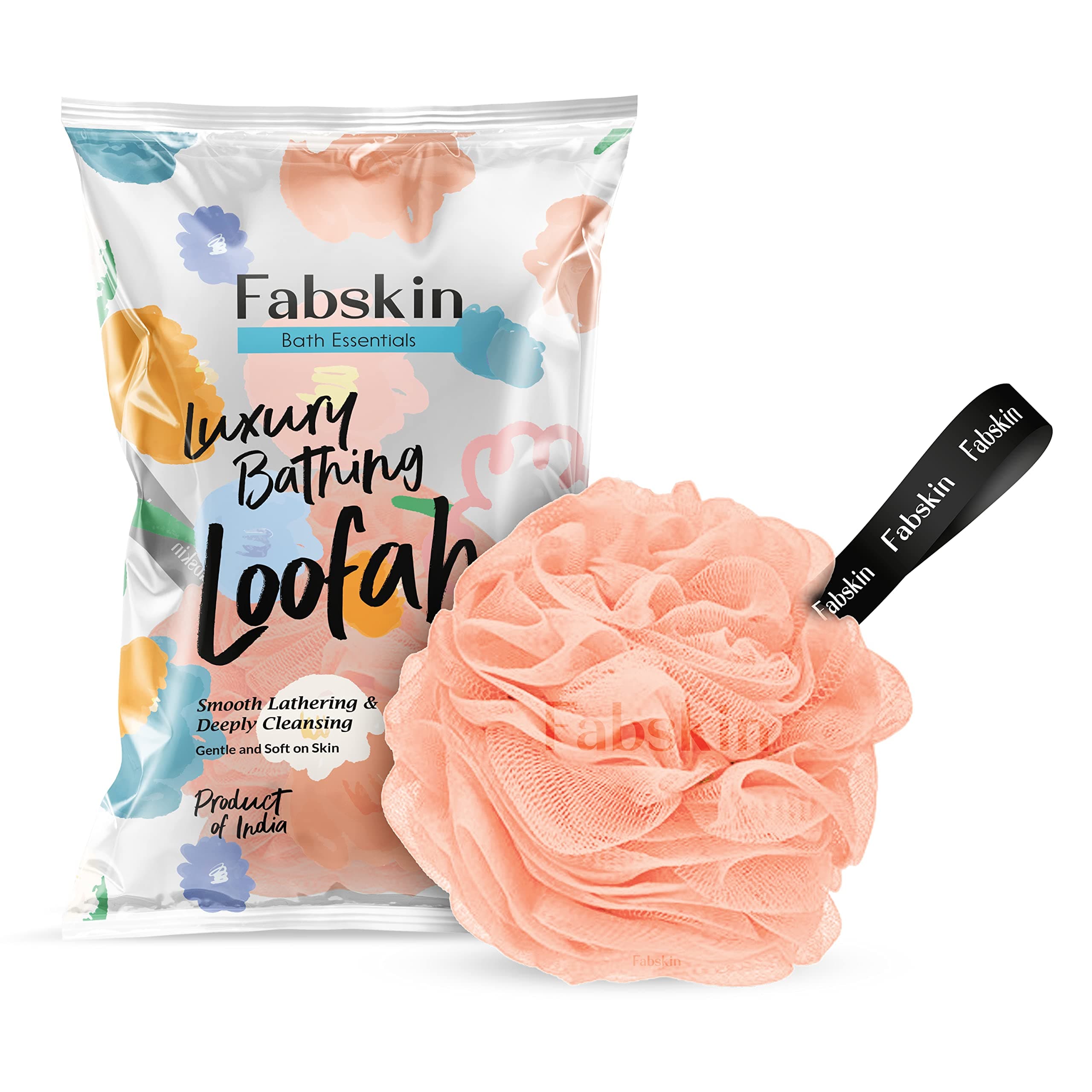 FABSKIN Loofah for Bathing | Bath Shower Sponge Scrubber Exfoliator for Women and Men | Body Wash Scrub | Bath Scrubber for Body (Peach)