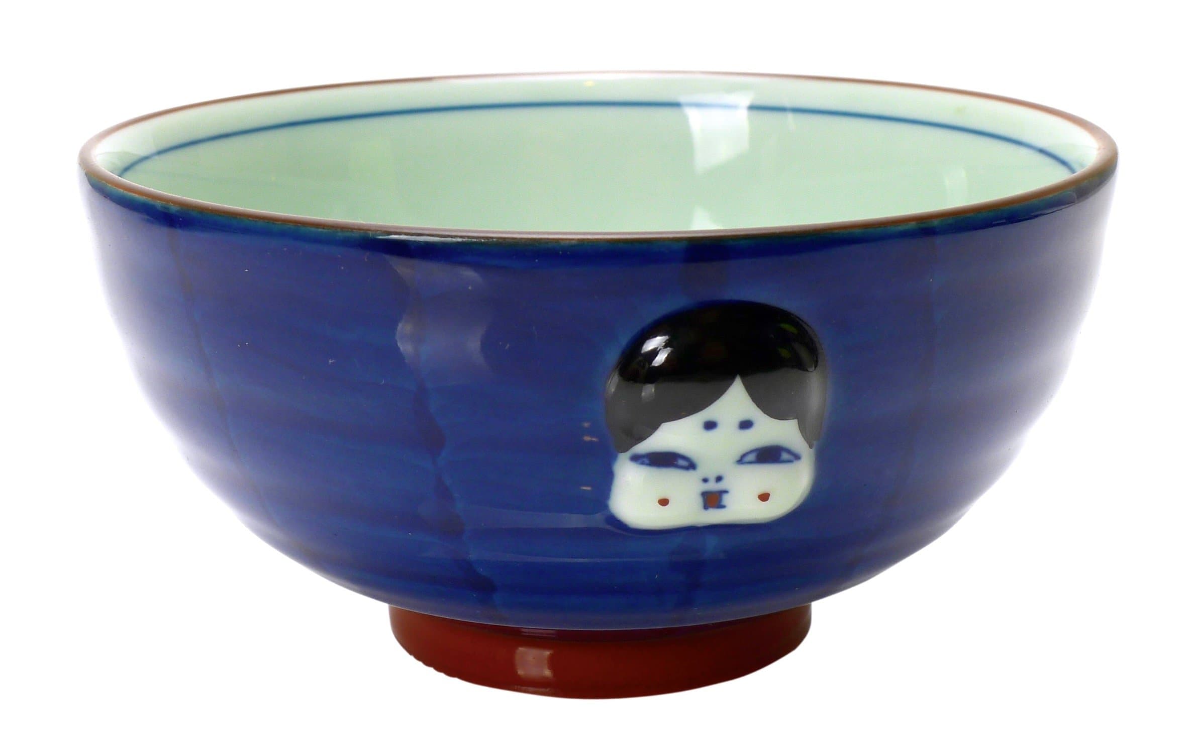 Porcelain Bowls, Deep Blue with Face, 4-Inch, Set of 2