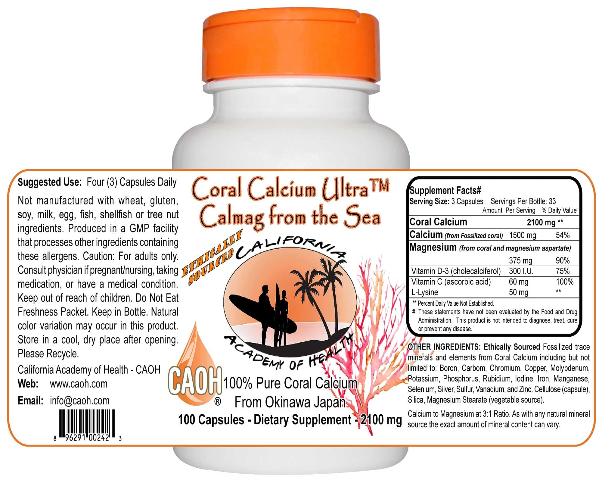 Coral Calcium Capules from CAOH® (1 Bottle: 2100 mg per Serving - 100 Capsules)