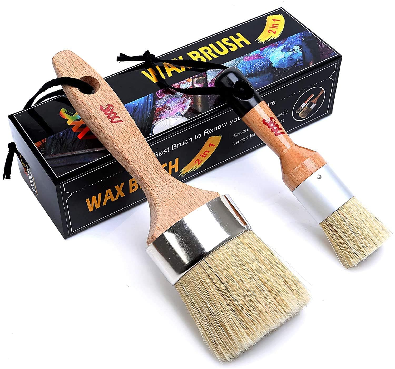 - Chalk Paint Brushes Set, Pack of 2 Wax Brush - 2.5 Inches Large, Natural Bristles, Perfect for Furniture Painting, Stencils, Waxing - No Shedding, Superior Paint Pick-Up & Release