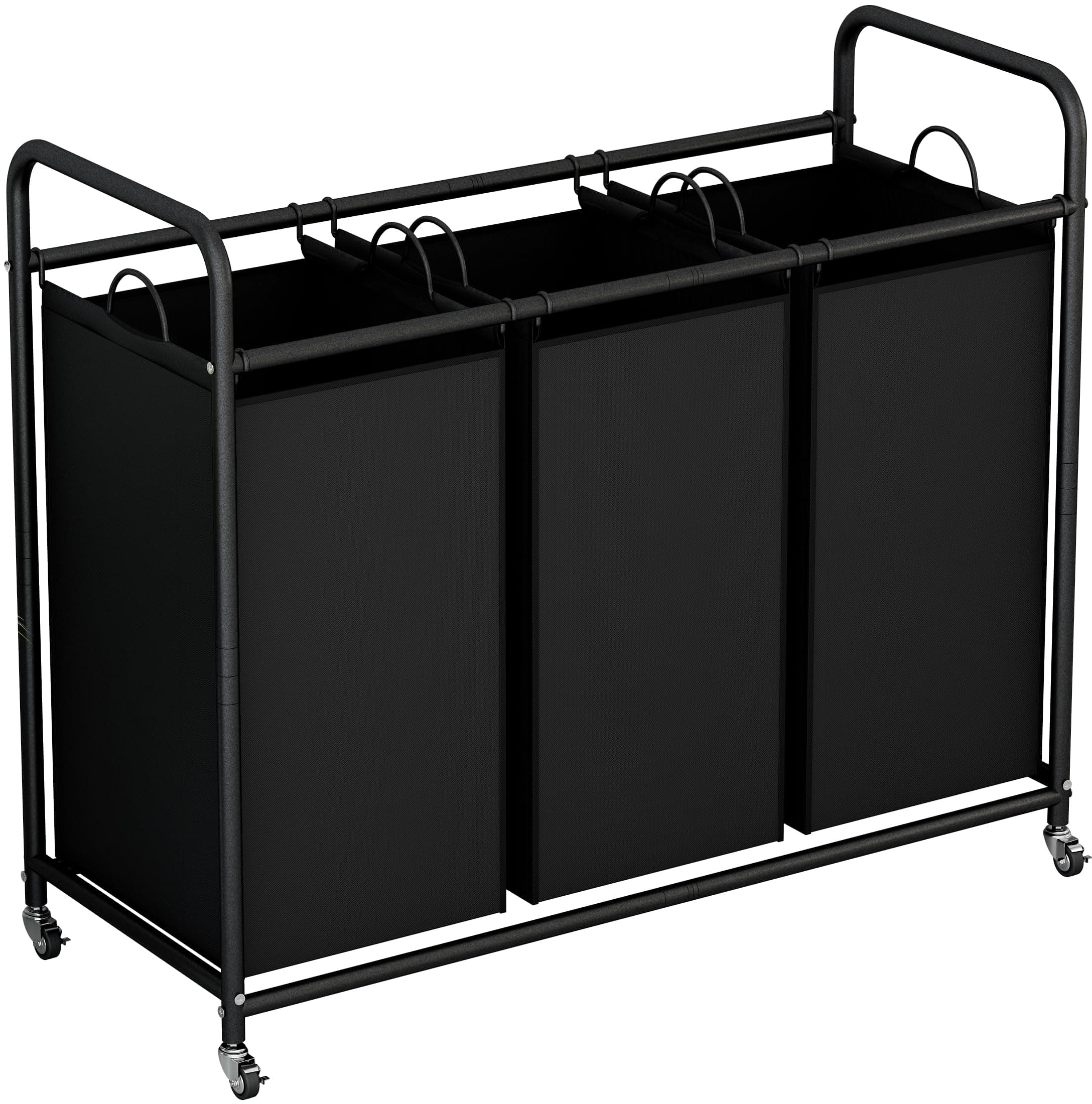 3-Bag Laundry Basket, Black Laundry Hamper, 35.6 Gal(135 L) Laundry Sorter Cart Laundry Room Organization with Heavy Duty Rolling Lockable Wheels and Removable Bags