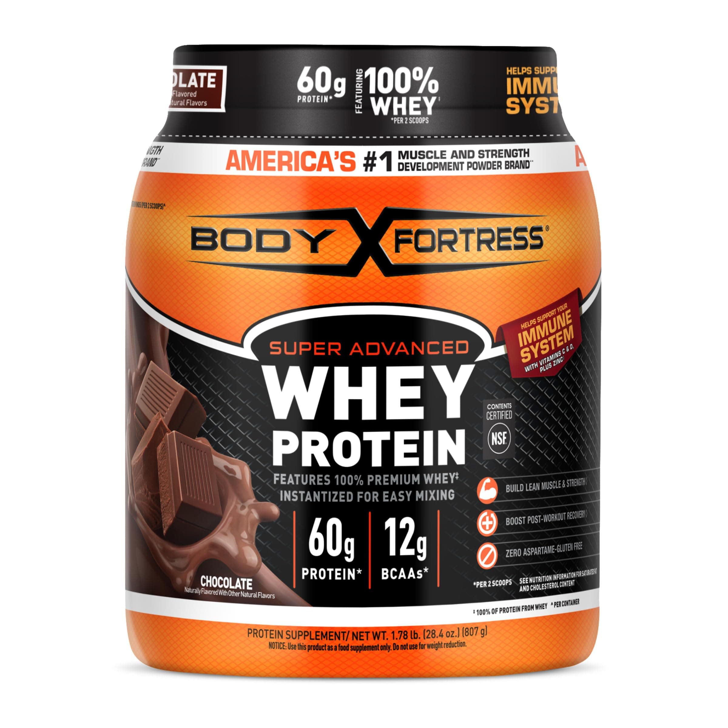 Body Fortress 100% Whey, Premium Protein Powder, Chocolate, 1.78lbs