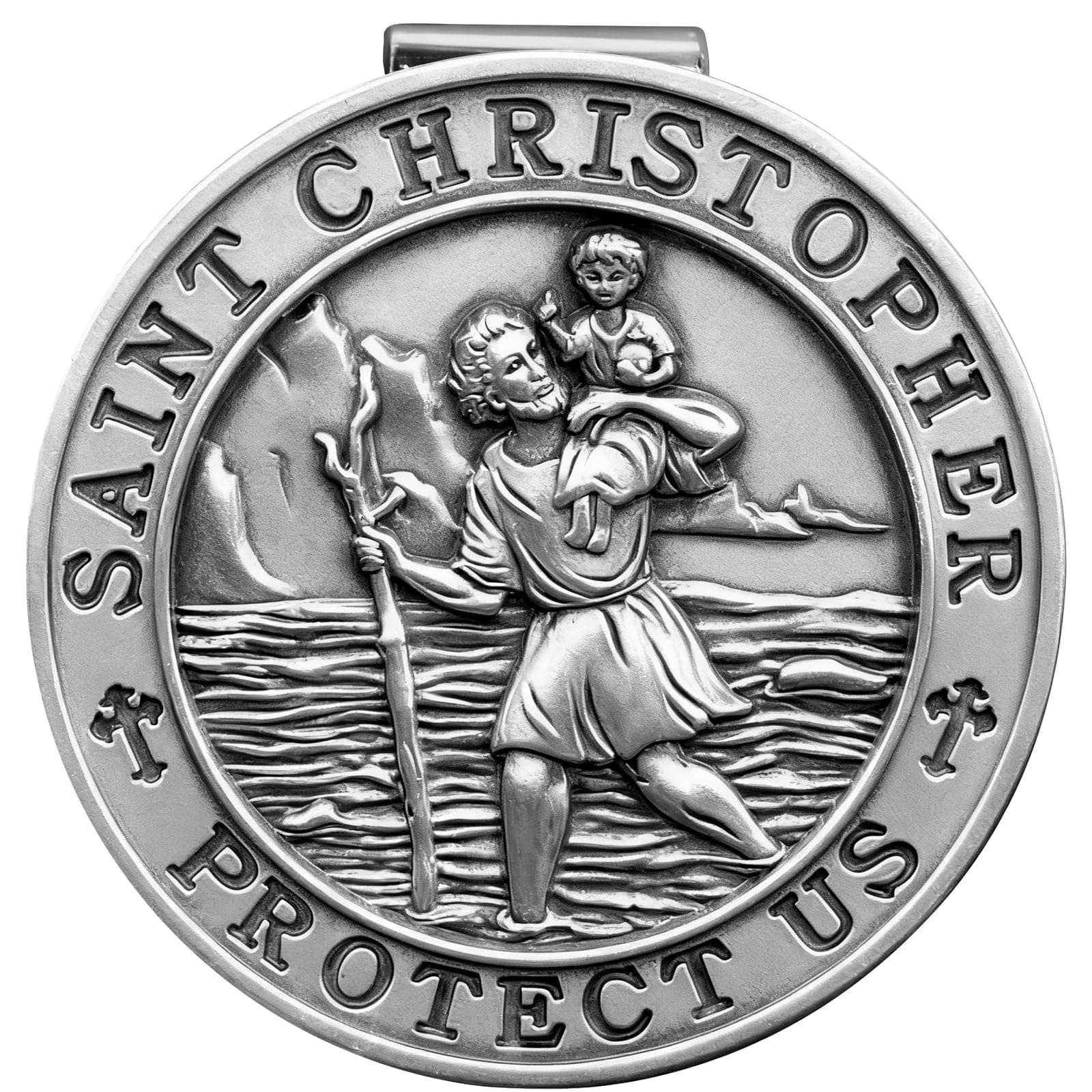 St. Christopher Medal for Car, Metal Saint Christopher Visor Clip, Gifts for Catholic Men, Talisman for Safety, Automotive Visor Accessories, Gift for Drivers, Families, Friends