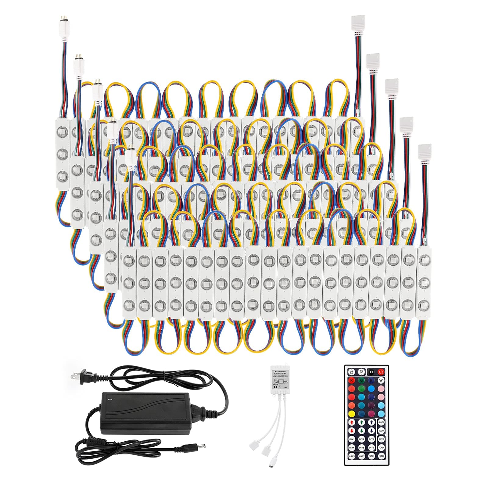 BEAMNOVA 50Ft Commercial RGB Storefront Light Kit for Business with Remote Control, 12v Power Supply Transformer, 100Pcs 3-LED Outdoor Adhesive Waterproof Strip Lights