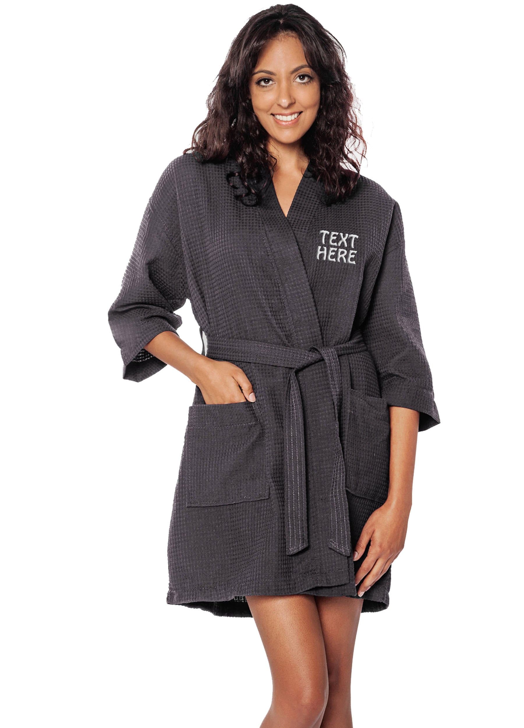 Personalized Embroidered Robes – Custom Waffle Kimono Robe – Monogrammed Bathrobes