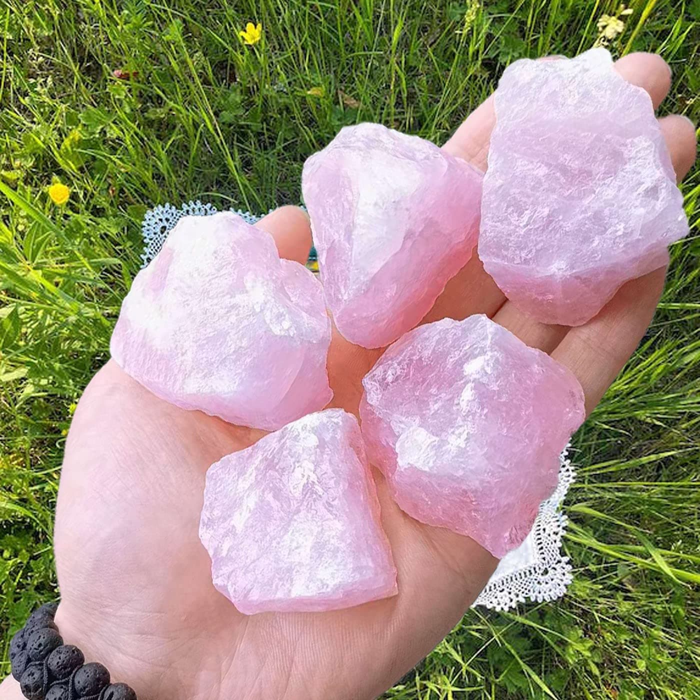 LAIDANLA Rose Quartz 2" Natural Rough Stones Crystal Large Raw Crystals Bulk Healing Gemstones for Reiki Healing Tumbling Fountain Rocks Wire Wrapping Decoration Cabbing Lapidary 4PCS 0.55lb