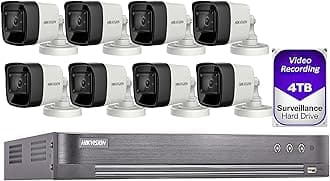 HIK 4K 8MP 16CH TURBO HD Analog CCTV Set: 16CH HVR with 4TB HDD installed and 8MP IR 2.8mm Fixed Lens Outdoor Mini-Bullet Camera x8
