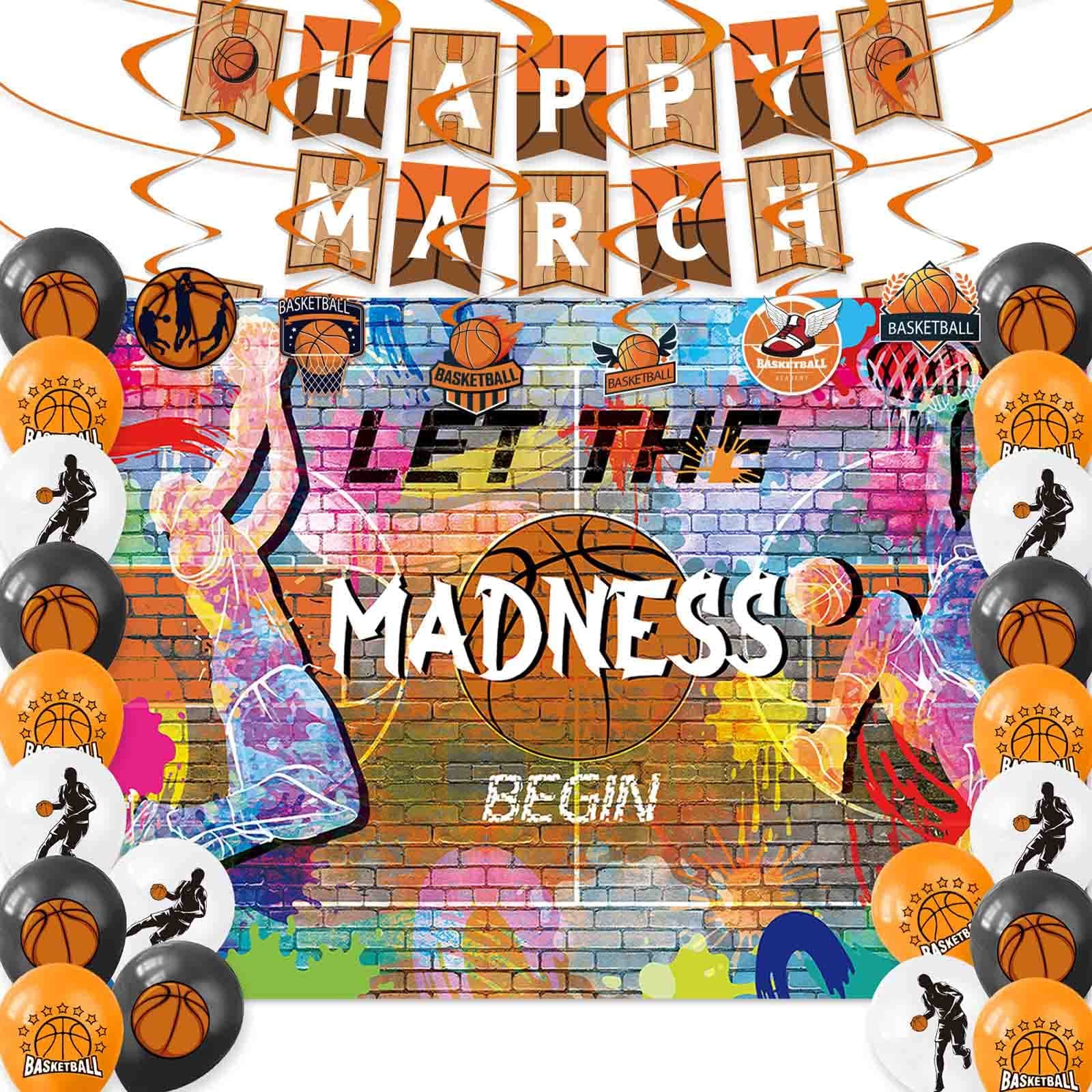 March of Madness Decorations March of Madness Party Decorations with Banner Balloons Backdrop & Hanging Swirls