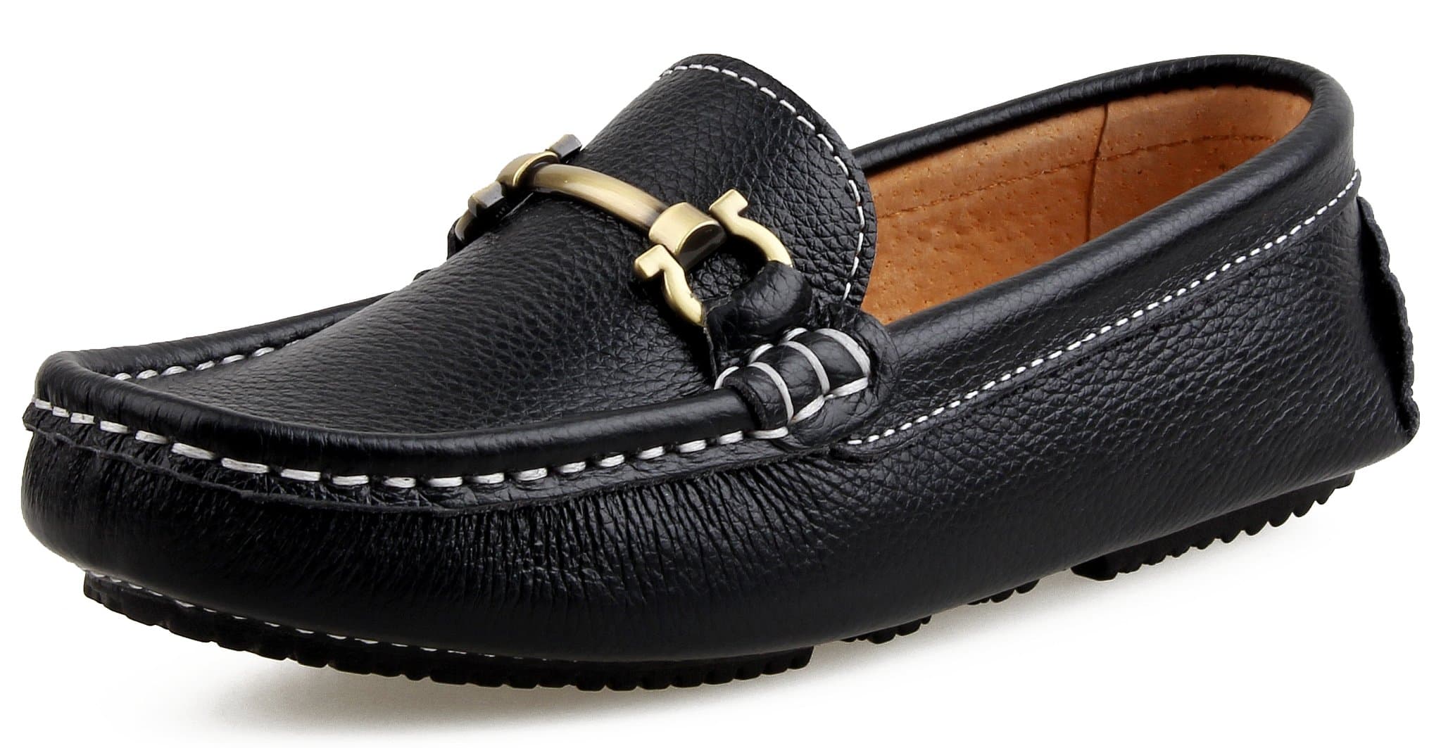 SKOEX Boy's Leather Loafers Slip On Boat Shoes