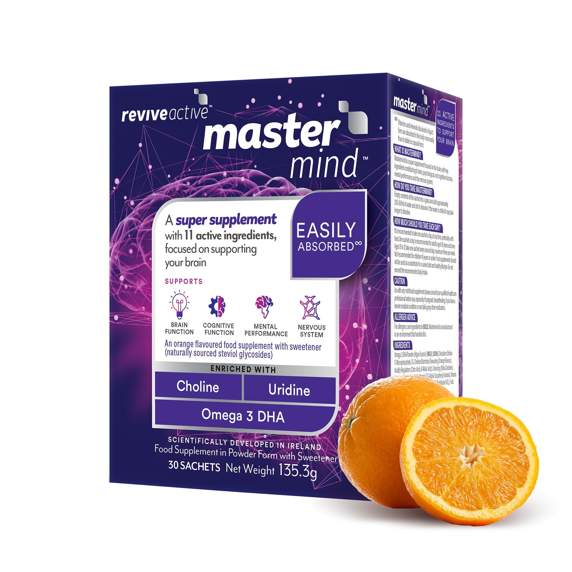 Mastermind Super Brain Supplement - Supports Focus & Cognitive Function in 1 Daily Sachet - Mental Performance with Omega 3 DHA, Vitamin B5, Uridine & Choline - 30 Day Supply