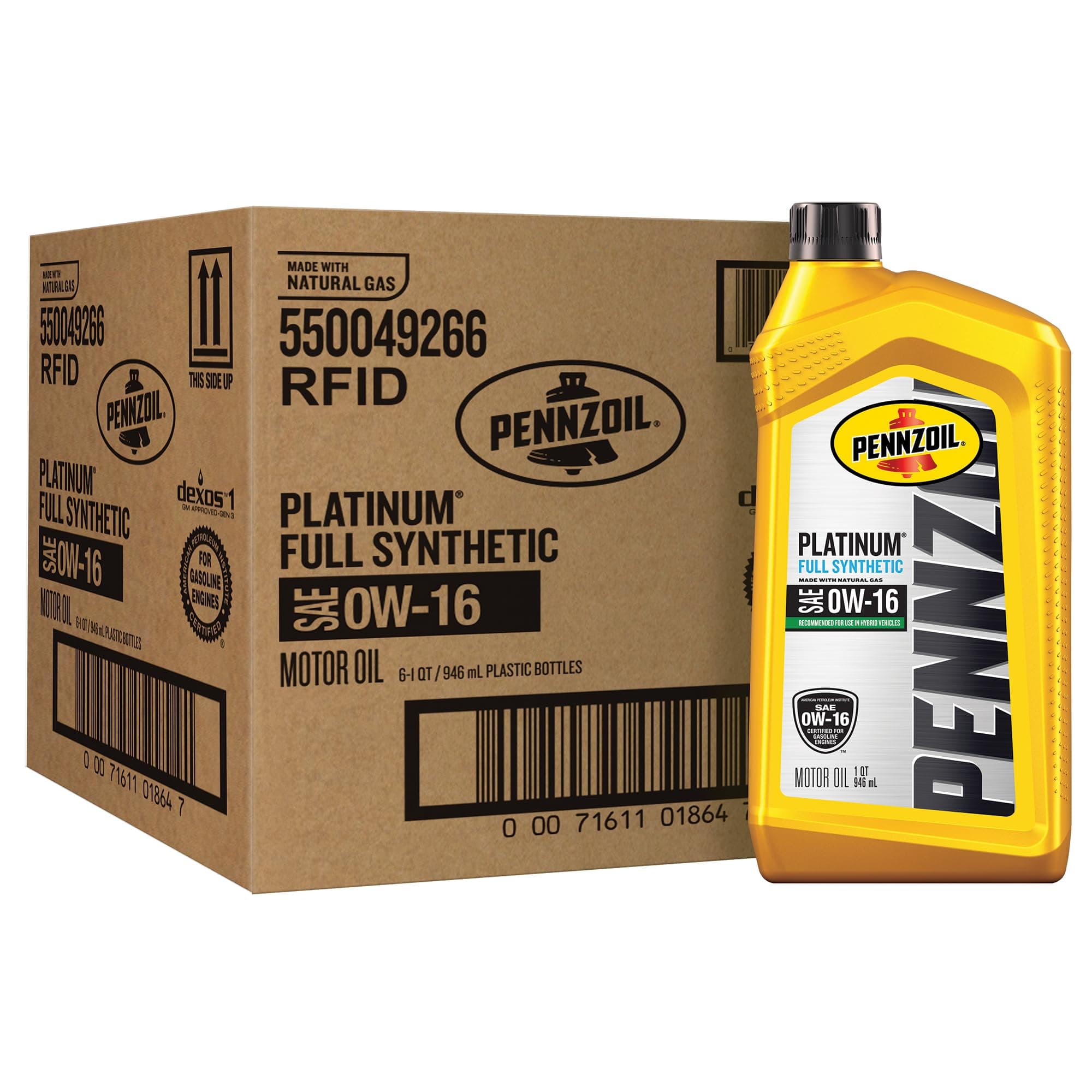 Pennzoil Platinum Full Synthetic 0W-16 Motor Oil (1-Quart, Case of 6)