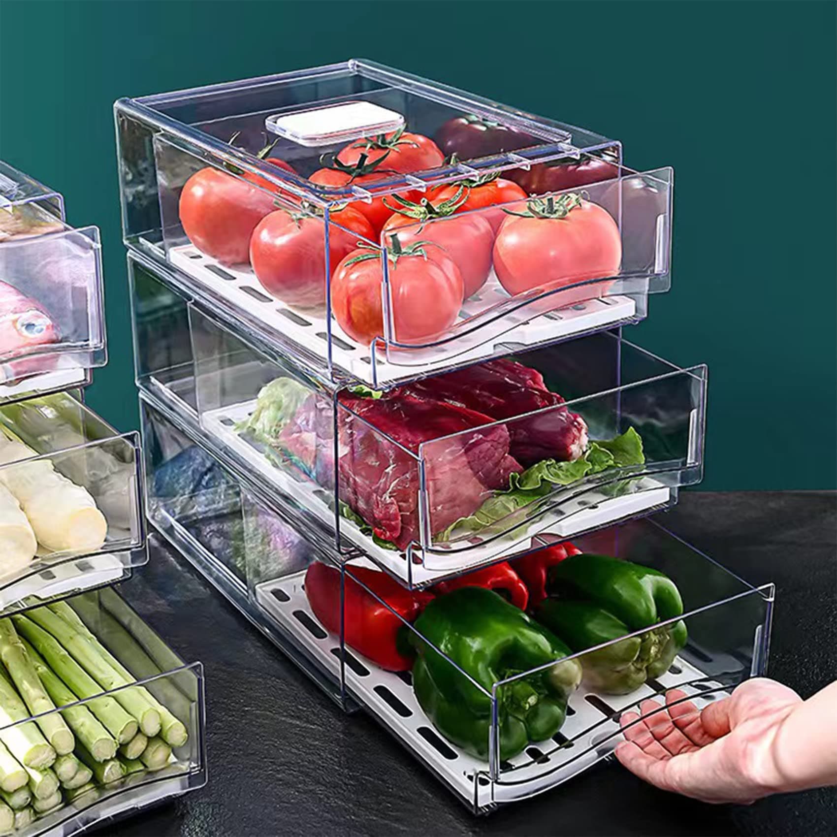 Diskary Fridge Organizer, Pantry Organization and Storage, Refrigerator Organizer Bins, Food Storage Containers, Clear Stackable Drawer for Fruit Kitchen Bathroom Office (2 pack, 11.81"x7.87"x4.33")