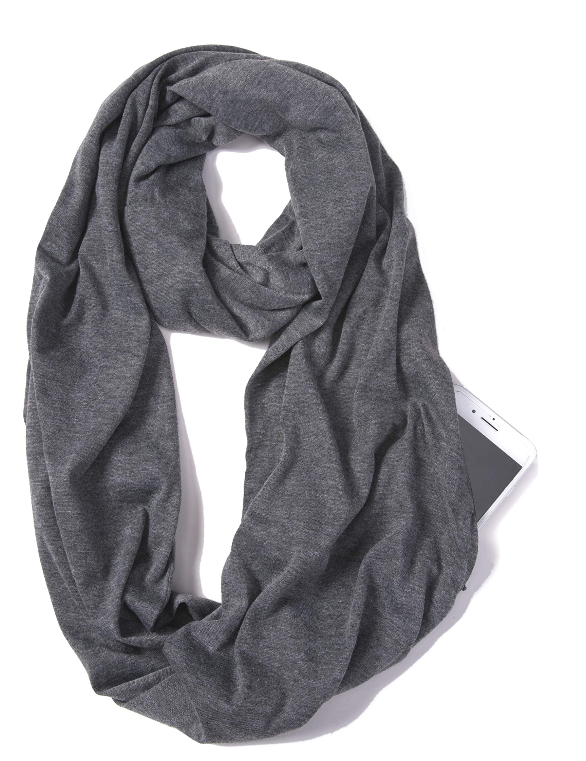 Infinity Loop Solid Color Scarf With Hidden Zipper Pocket For Women - Lightweight Travel Neck Wrap