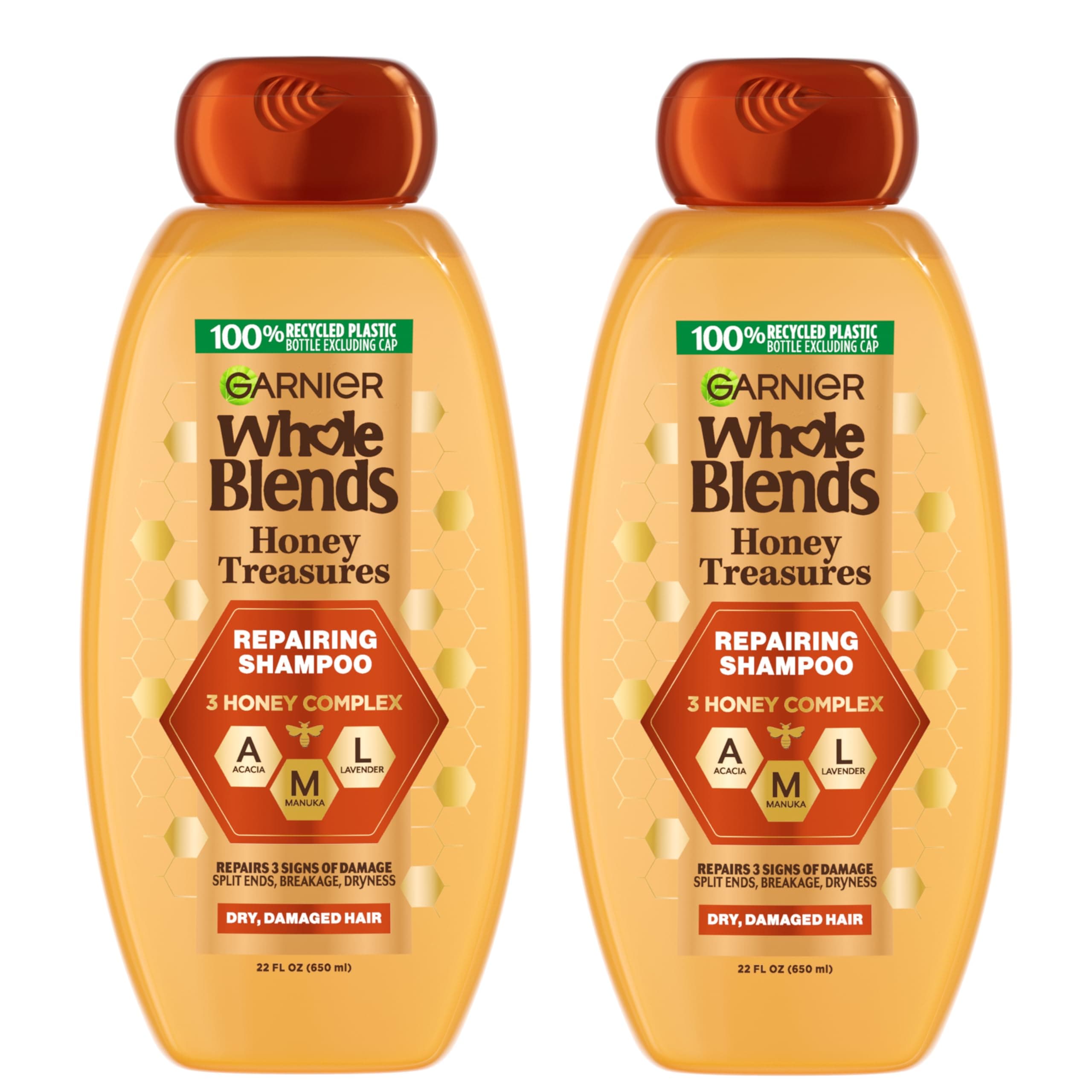 Whole Blends Honey Treasures Repairing Shampoo, for Dry, Damaged Hair, 22 Fl Oz, 2 Count (Packaging May Vary)