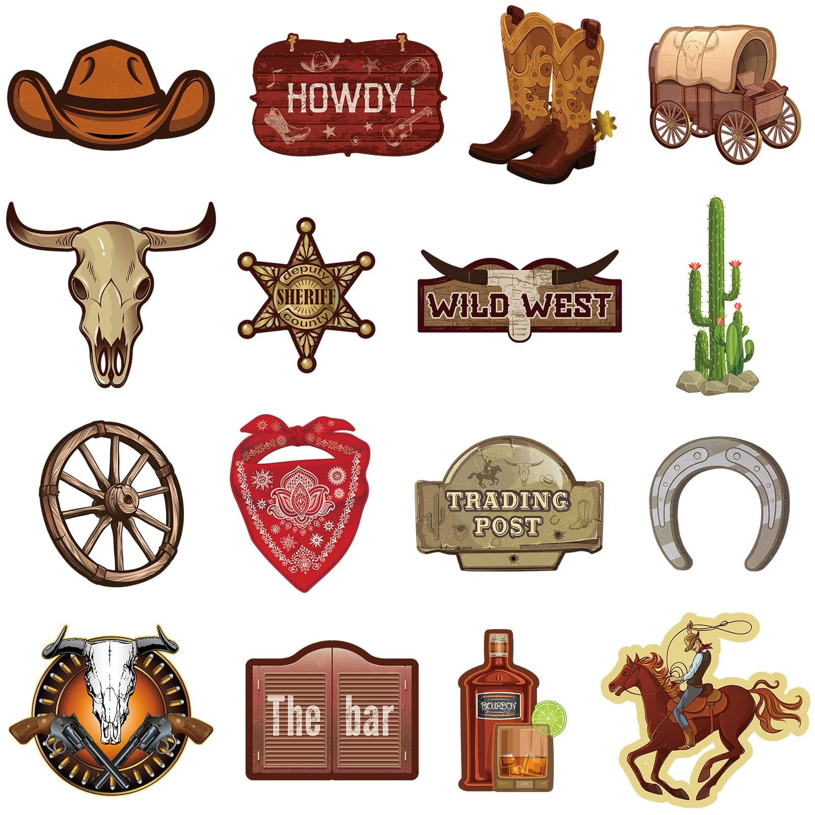 Chinco 32 Pieces Western Party Decorations Cowboys Cutouts Cowboy Wild Country for Theme Birthday Supplies, Multicolor