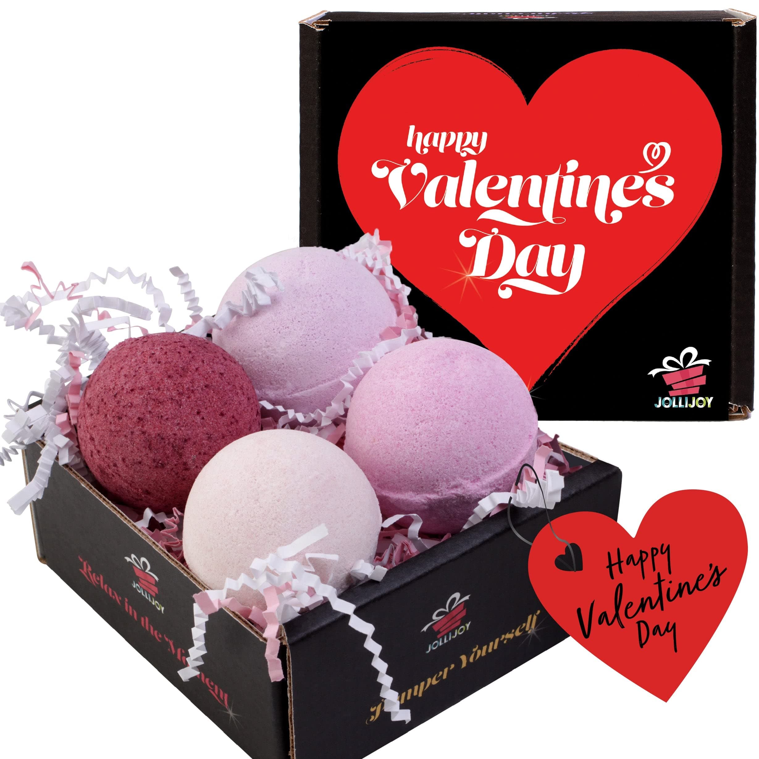 DOUzzleHappy Valentines Day Bath Bombs Set Home Spa Gift Basket for Women Body Relaxation Self Care Package, Her Wife Girl Mom Friend