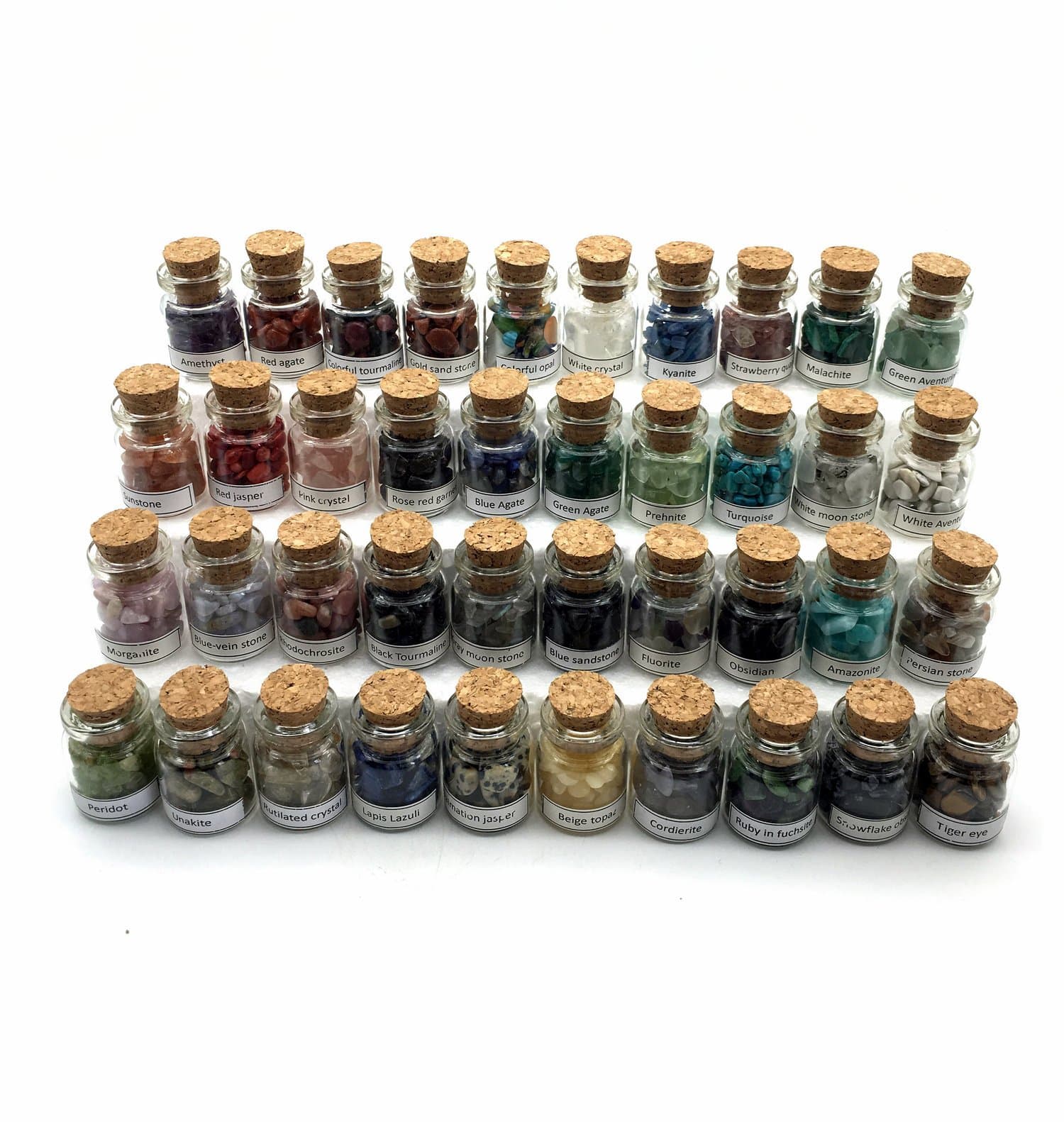 Shangbo 40Mini Gemstone Bottles Tumbled Stones Healing Crystal Reiki Crystal Wishing Bottle Gift.