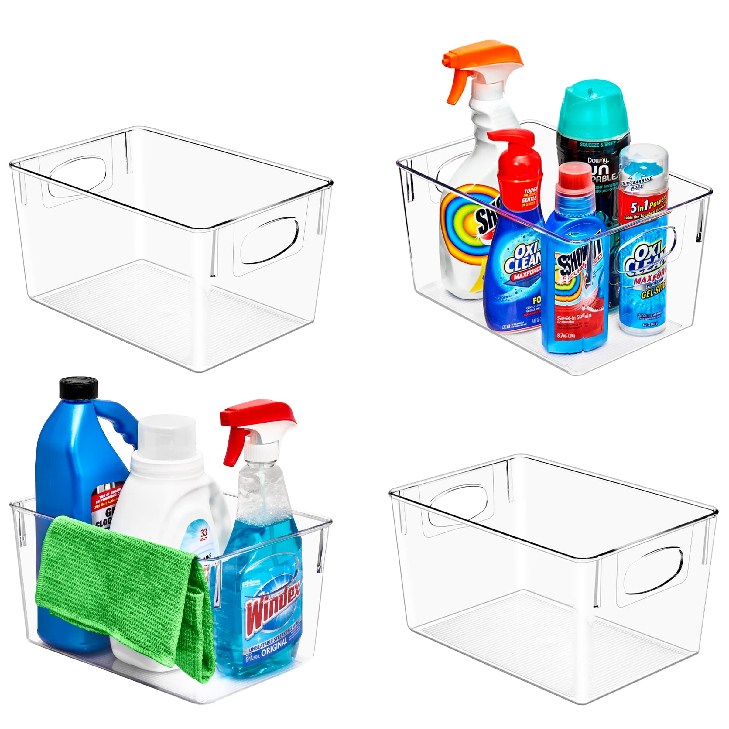 Sorbus 4 Pack Large Clear Plastic Storage Bins, Clear Organizer Bins with Handle for Kitchen, Pantry, Cabinet, Refrigerator, Craft, Toys, Clothes, Closet, Under Sink, Bathroom Organizers and Storage