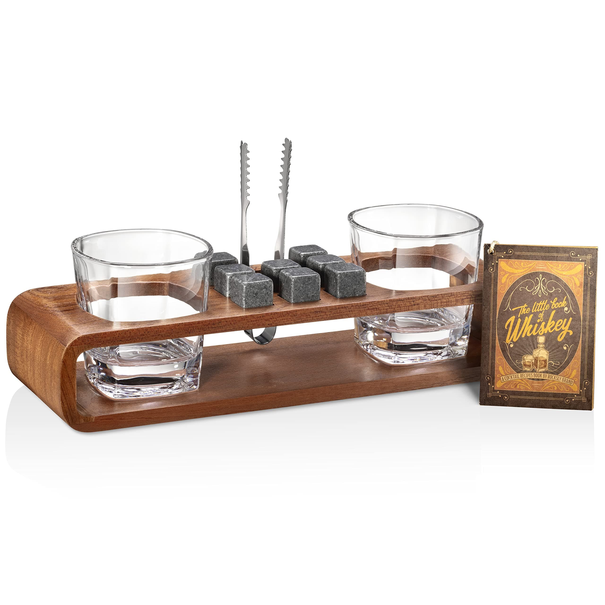 Whiskey Stones Gift Set with Stand | Handcrafted Whiskey Glass Set Granit Whiskey Rocks for Perfect Drink | Whiskey Gift Set & Whiskey Kit | Best Whisky Stones Glass Set for Men dad (Mahogany)