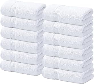 Luxury Wash Cloths for Showering [13x13] – 100% Cotton Washcloths [Pack of 12], Soft and Absorbent Face Towels for Bathroom Wash Clothes, Gym, and Spa (Brilliant White)