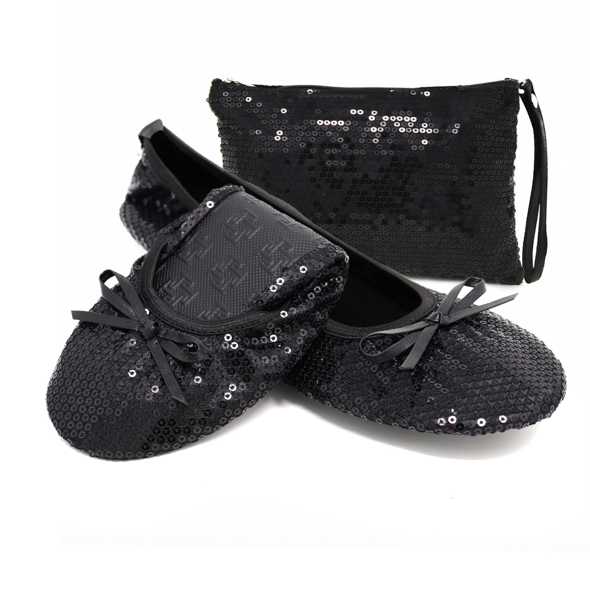 Silky Toes Foldable Sequin Shoes for Women | Comfortable Dressy Flats for Weddings, Parties & Events | Ballet Purse Slippers