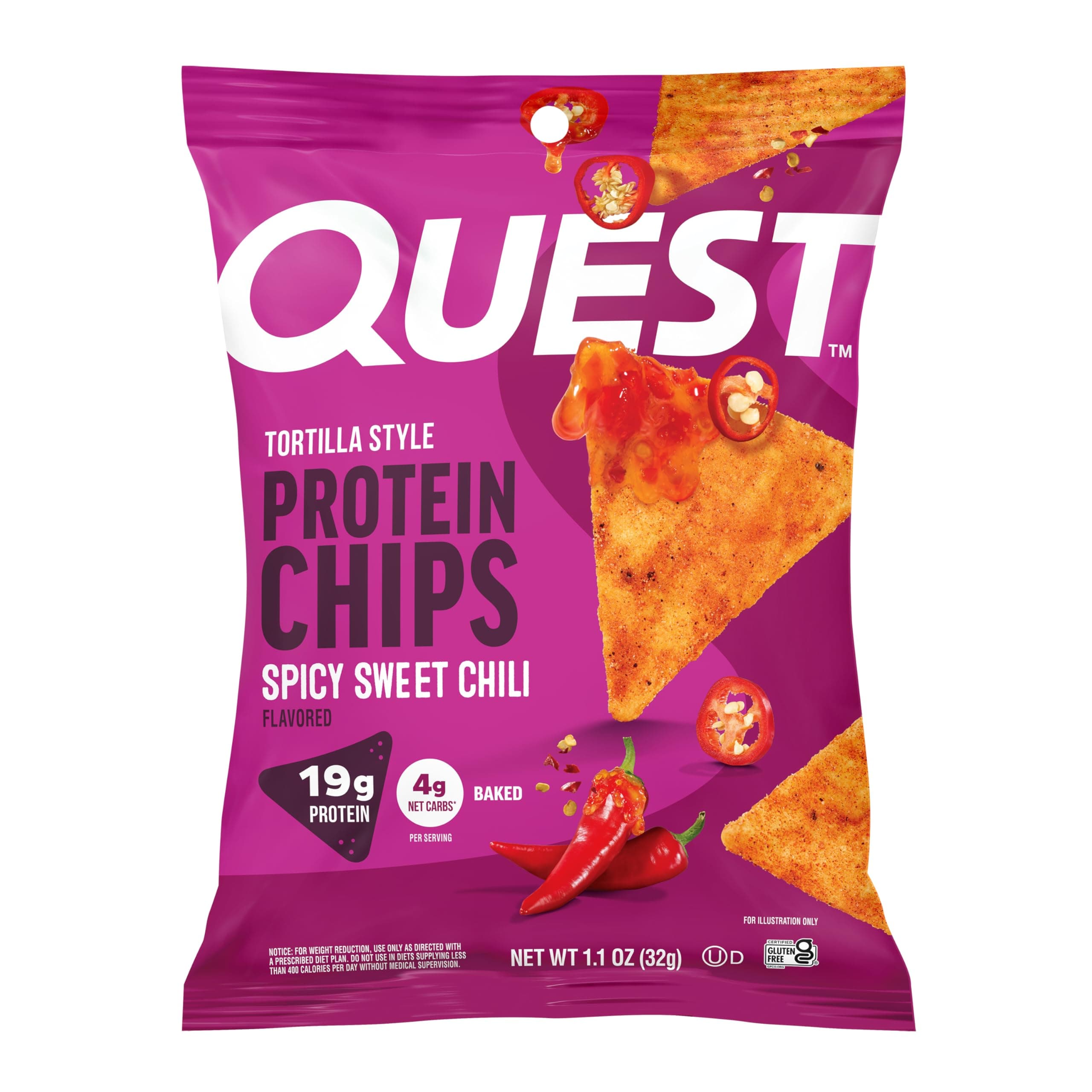 Nutrition Spicy Sweet Chili Tortilla Chip, 19g Protein, 4g Net Carb, High Protein Low Carb, Gluten Free, 1.1 oz (Pack of 12)