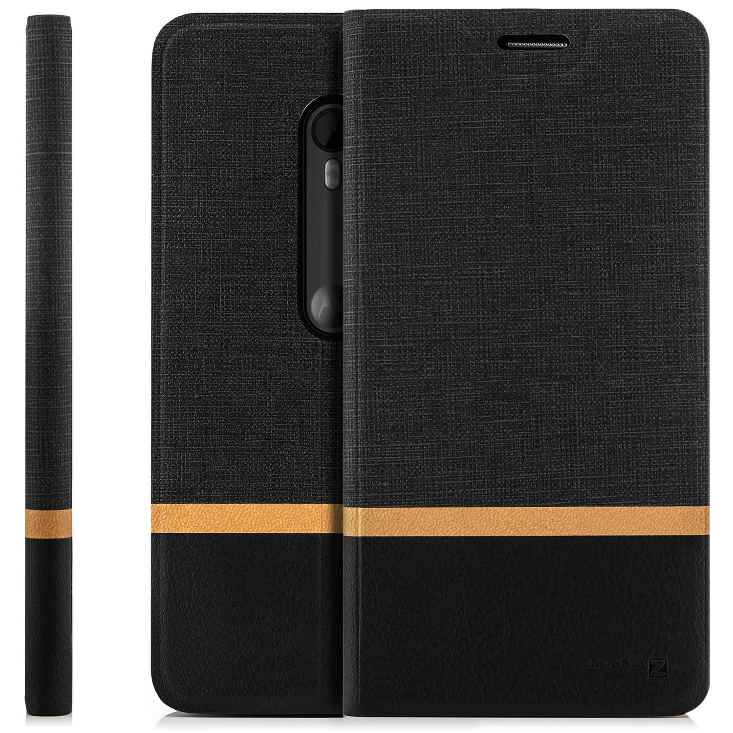 Lenovo Moto G3 Case Protector Flip Cover [zanasta Designs] Premium Phone Wallet with Card Holder Slots [Slim Profile], Foldable Stand, Black