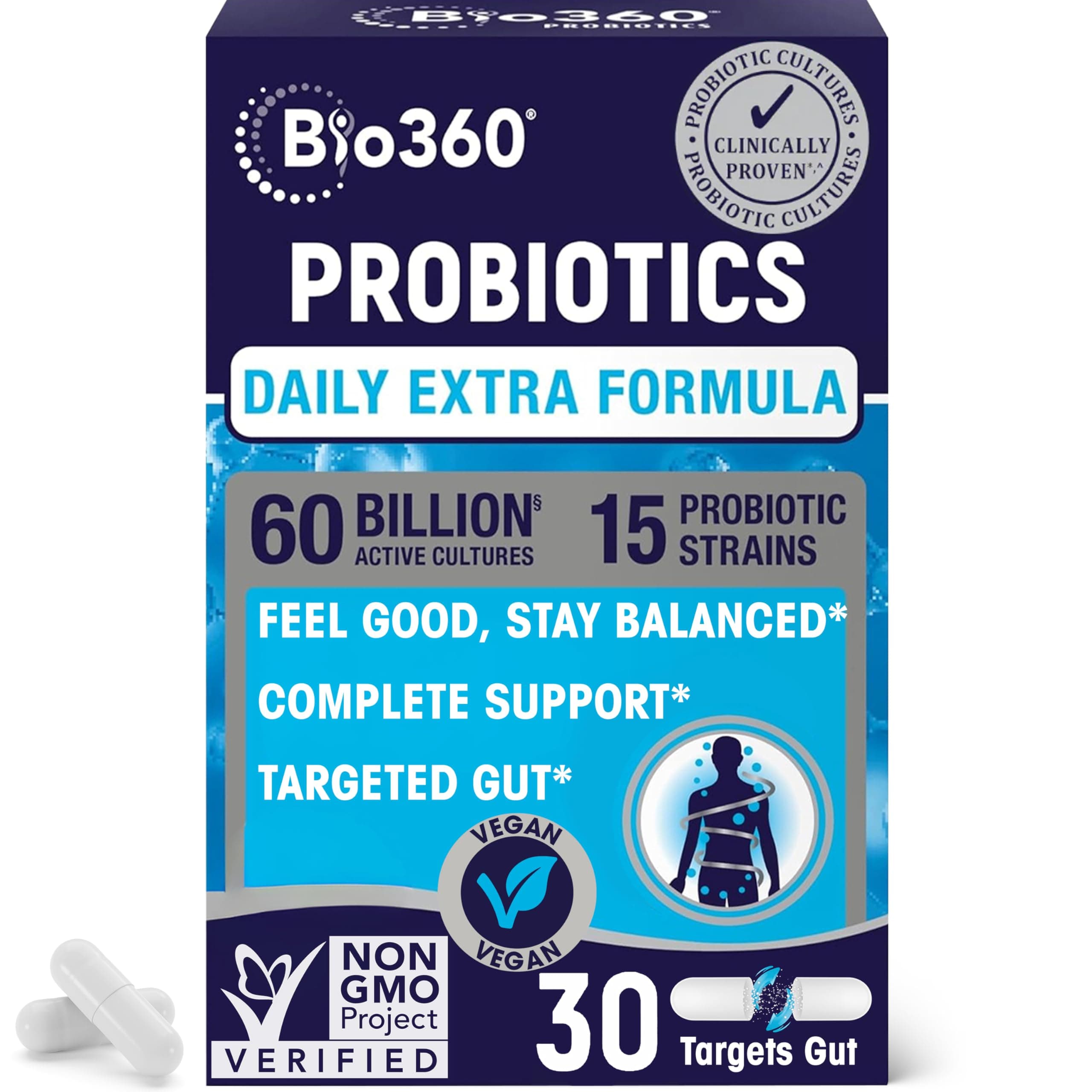 Extra Strength Probiotic for Digestive Health and Immune Support, 60 Billion CFU & 15 Strains, Gut Health Probiotics for Men and Women Supports Occasional Constipation, Diarrhea, Gas & Bloating, 30CT