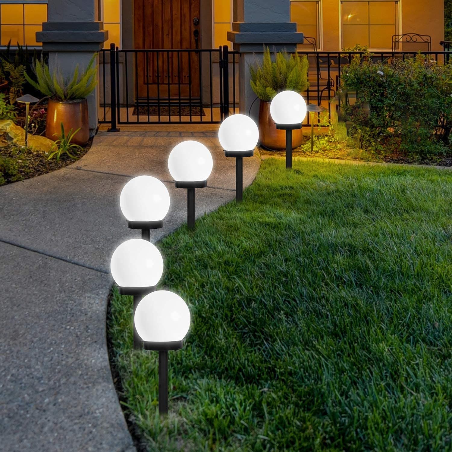 Flowood Solar Lights Outdoor Garden, 6 Pack Solar Globe Lights Outdoor Globe Stake Light Garden Path Lighting for Garden, Cold White (QXD-6pcs), Kalt