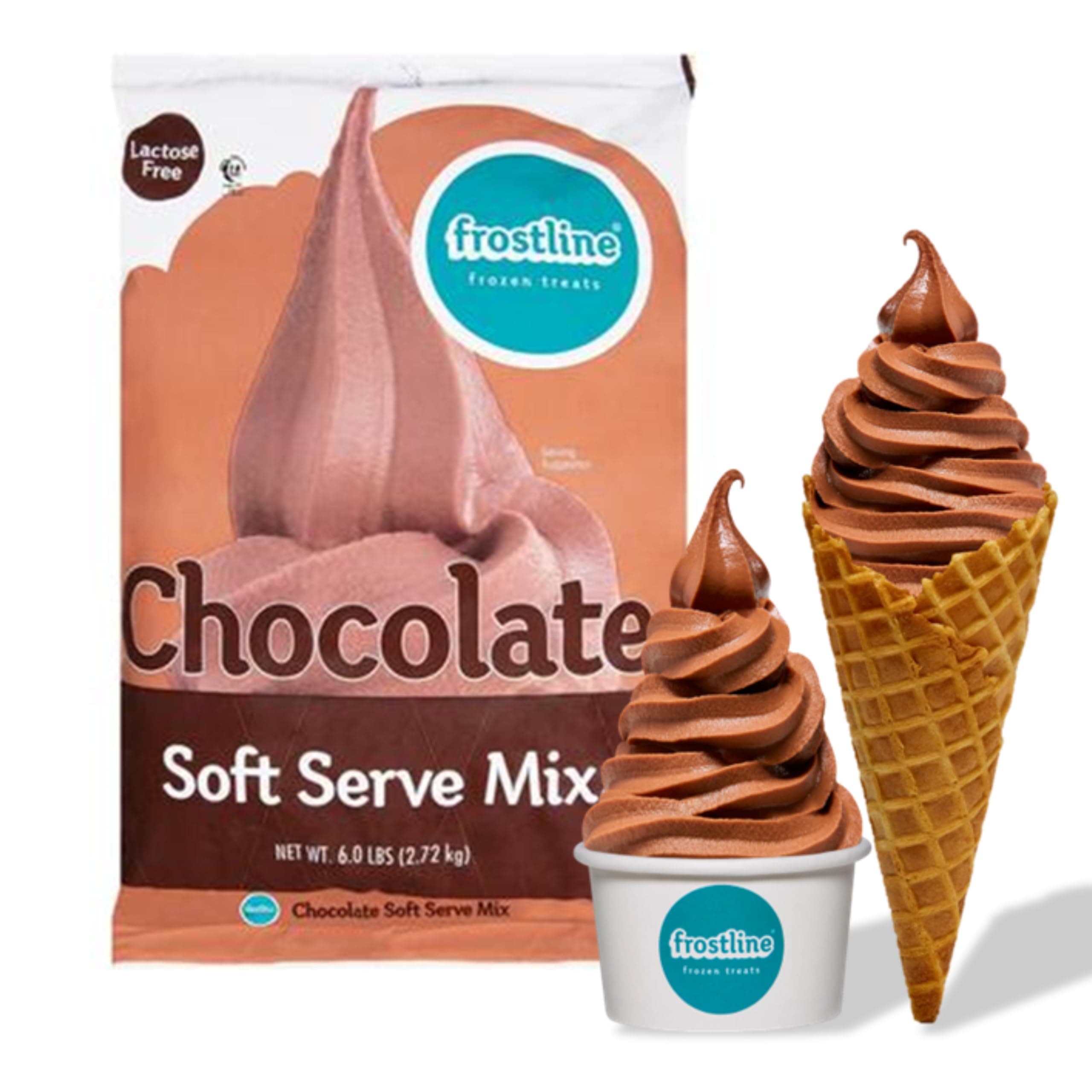 Frostline Chocolate Soft Serve Ice Cream Mix, Lactose & Gluten Free - Just Add Water, Dairy, or Dairy Free Alternative, Use with Blender, Countertop Ice Cream Maker, Soft Serve Machine - 6 lb Bag