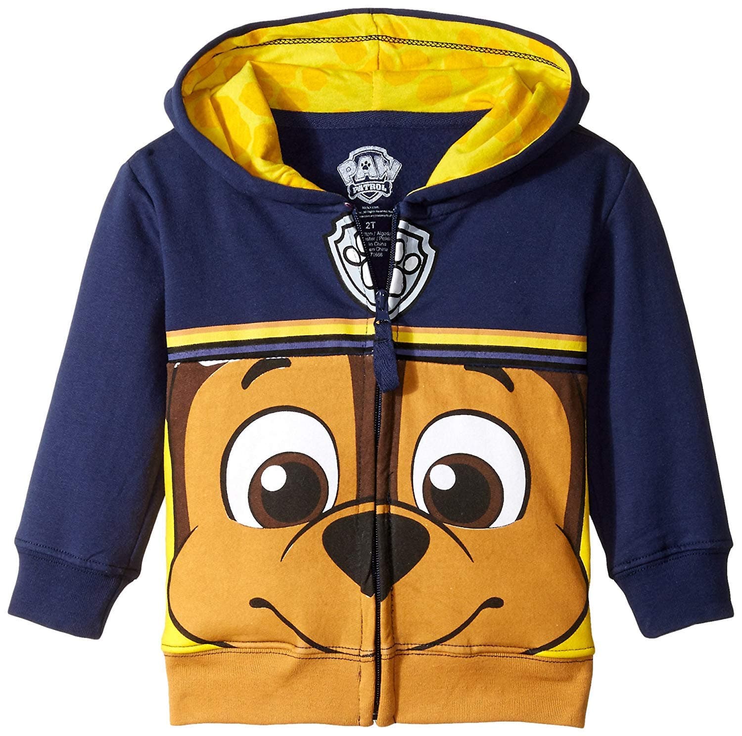 PAW Patrol Boys' Toddler Character Big Face Zip-up Hoodies, Yellow