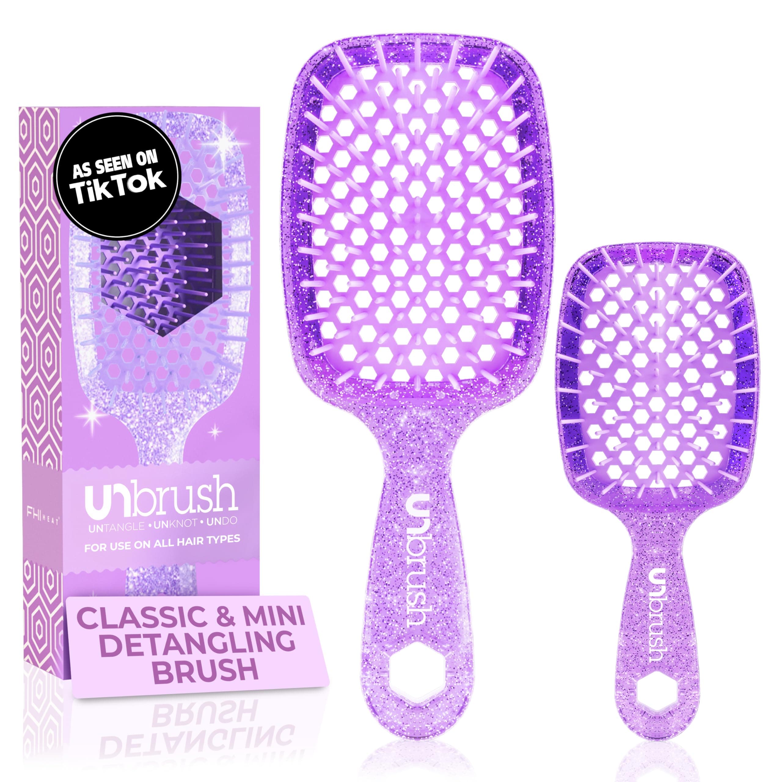 FHI HEAT UNbrush and UNbrush MINI Wet & Dry Vented Detangling Hair Brush, Amethyst Lavender