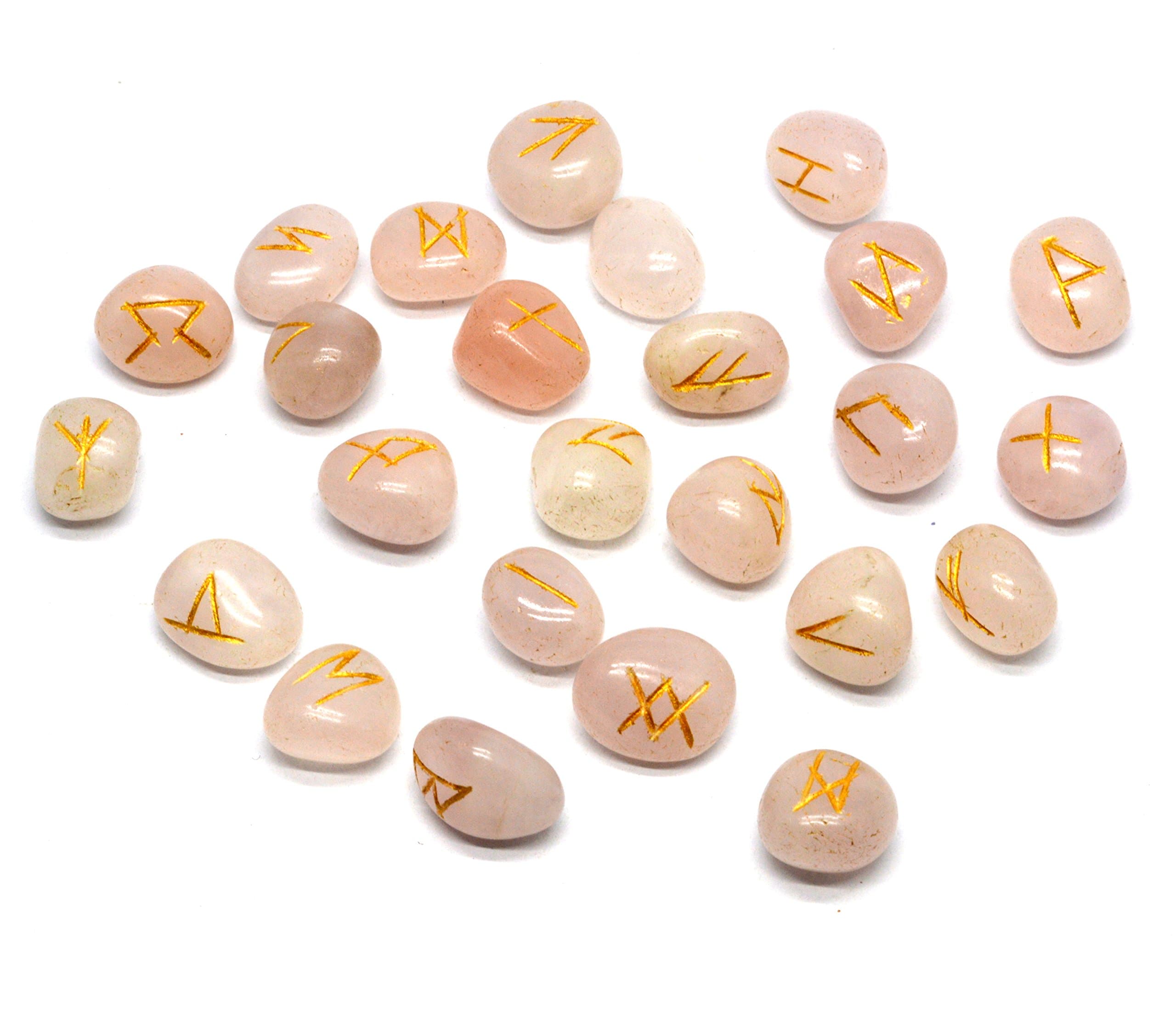 Dharohar Handicrafts Runes, Crystals and Healing Stones Rune Set, Wicca Divination Rune Stones,Viking Runes,Pagan and Witchcraft Supplies,Runes for Beginners, Rose Quartz
