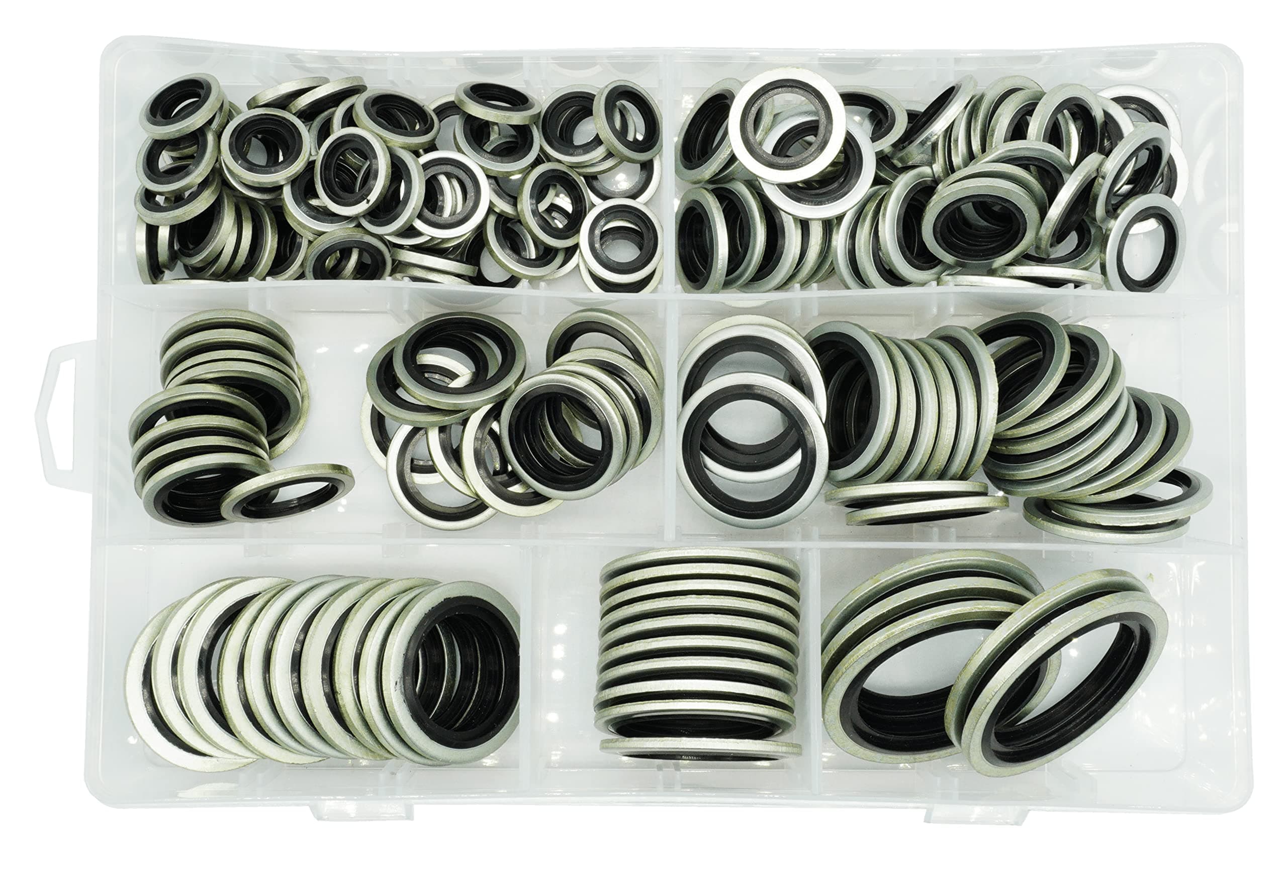 160Pcs, 7 Sizes BSP Dowty Self-Centered Bonded Seal Oil Washers Gasket Assortment Kit Replace 32300 with Box (1/8, 1/4, 3/8, 1/2, 5/8, 3/4, 1), for Automotive, Bearings, Pumps