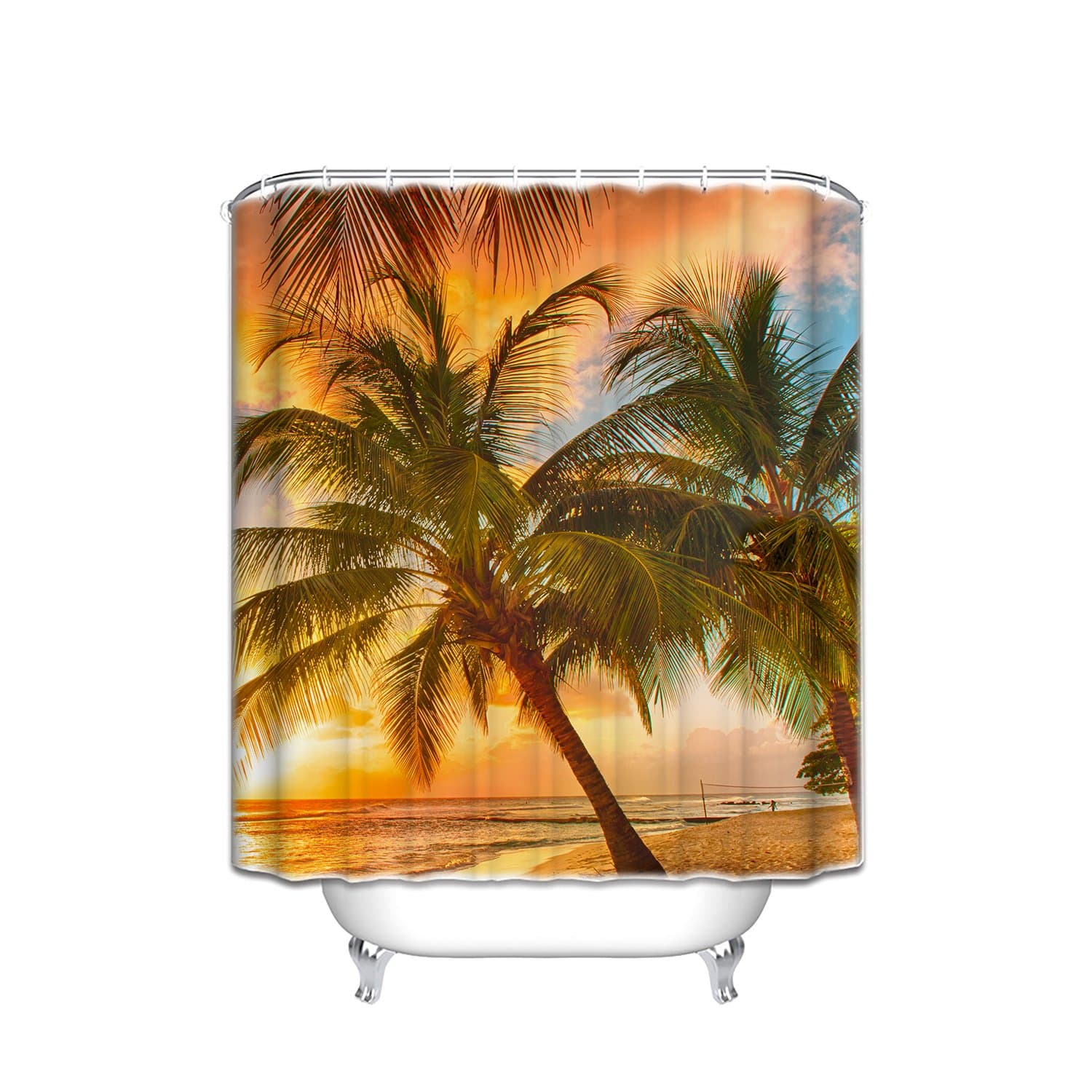 YHC Hawaii Summer Beach Palm Tree Sunset Scenery Waterproof Fabric Polyester Shower Curtain 72"X72"-Bathroom Decor