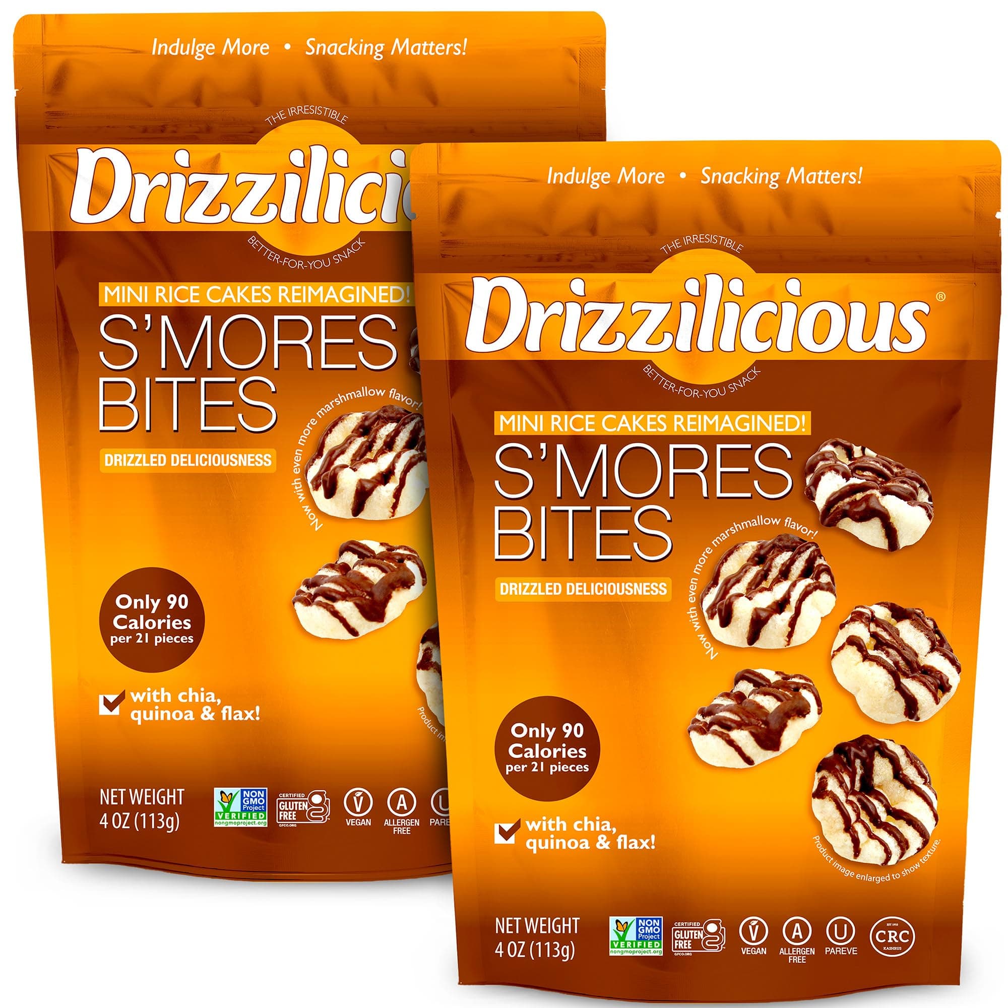 Mini Flavored Rice Cakes S'mores - Rice Crisps, Healthy Snack for Adults and Kids, Vegan, Gluten Free Snack, Allergen Free, Only 90 Calories Per 21 Pieces - 4 oz (Pack of 2)